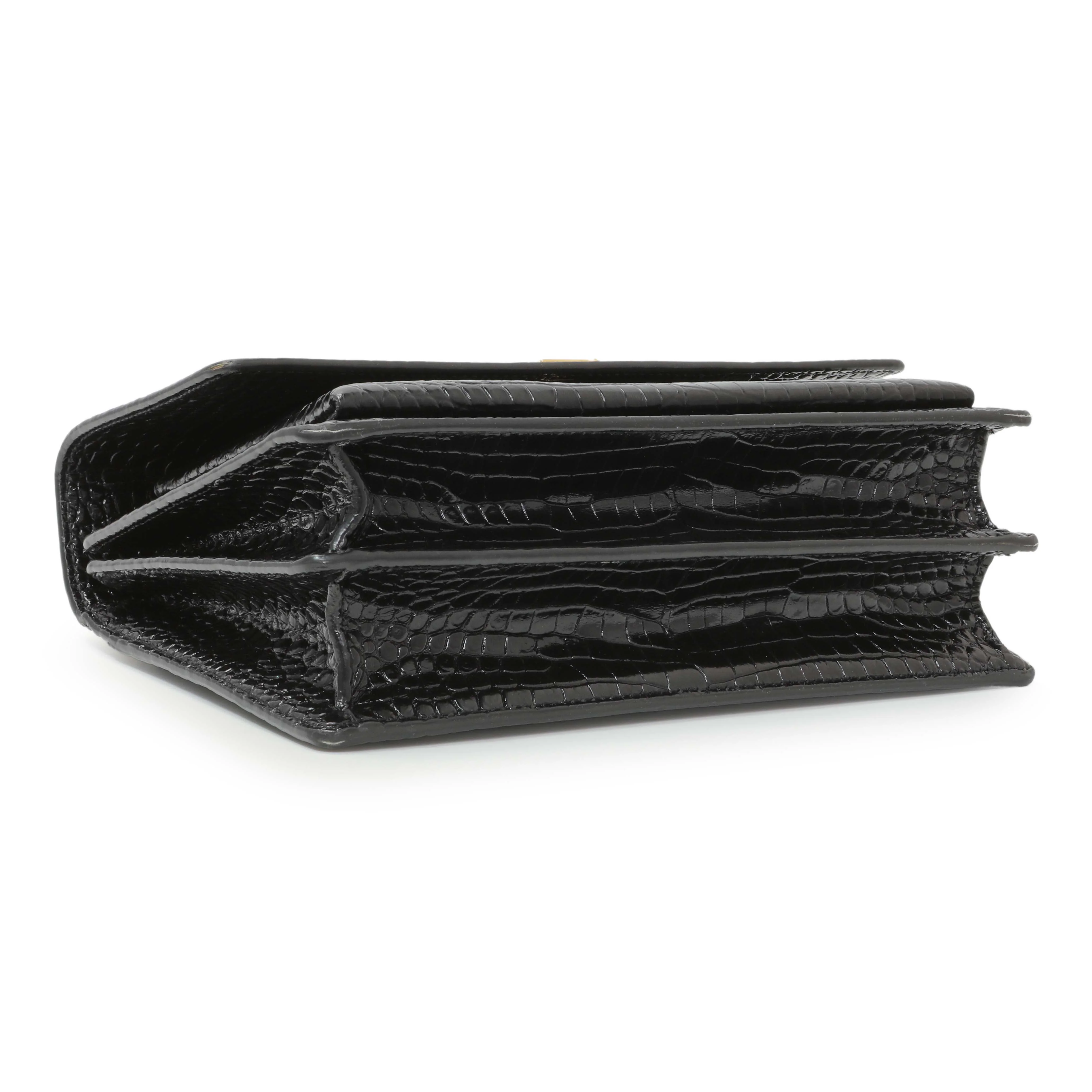 Saint Laurent Black Crocodile Embossed Calfskin Medium Monogram Sunset - Image 3