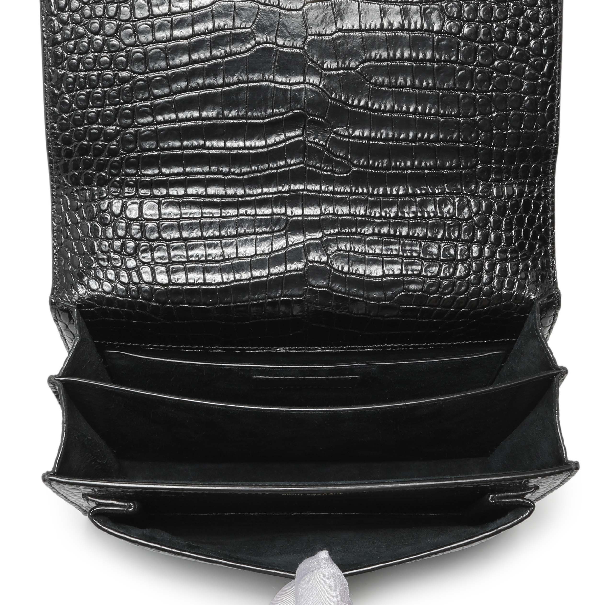 Saint Laurent Black Crocodile Embossed Calfskin Medium Monogram Sunset - Image 8