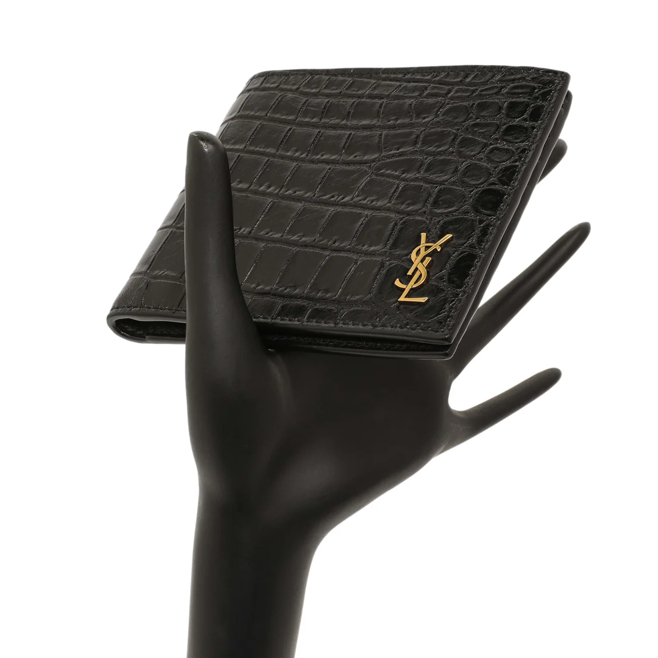 Saint Laurent Black Crocodile Embossed Tiny Cassandre East/West Wallet - Image 6