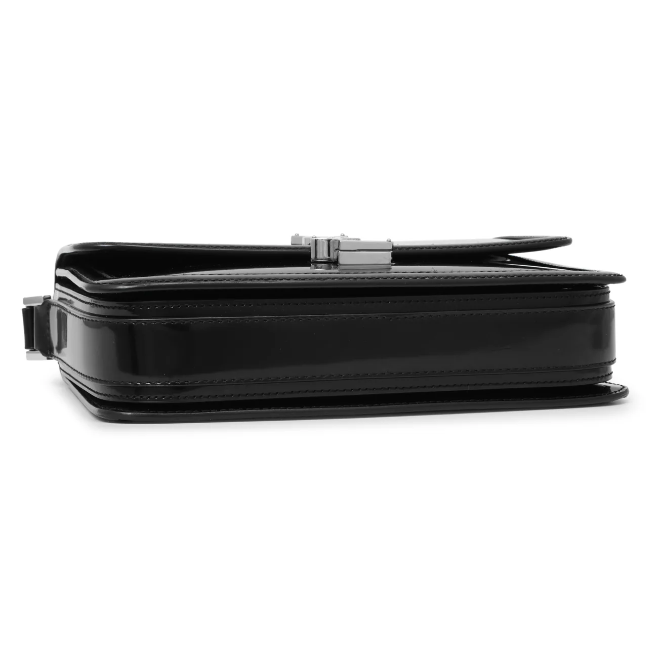 Saint Laurent Black Glazed Calfskin Monogram Medium Solferino - Image 4