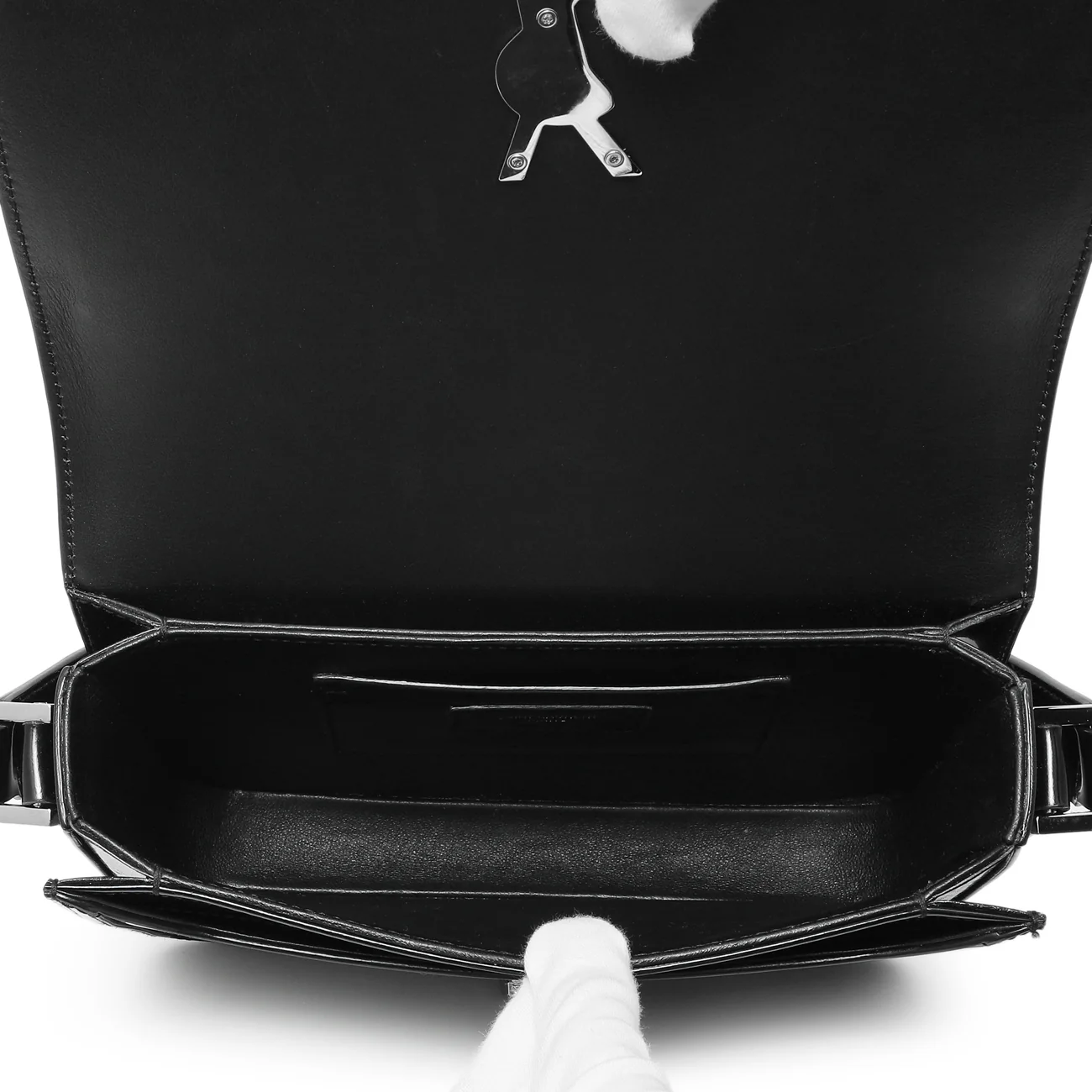 Saint Laurent Black Glazed Calfskin Monogram Medium Solferino - Image 5