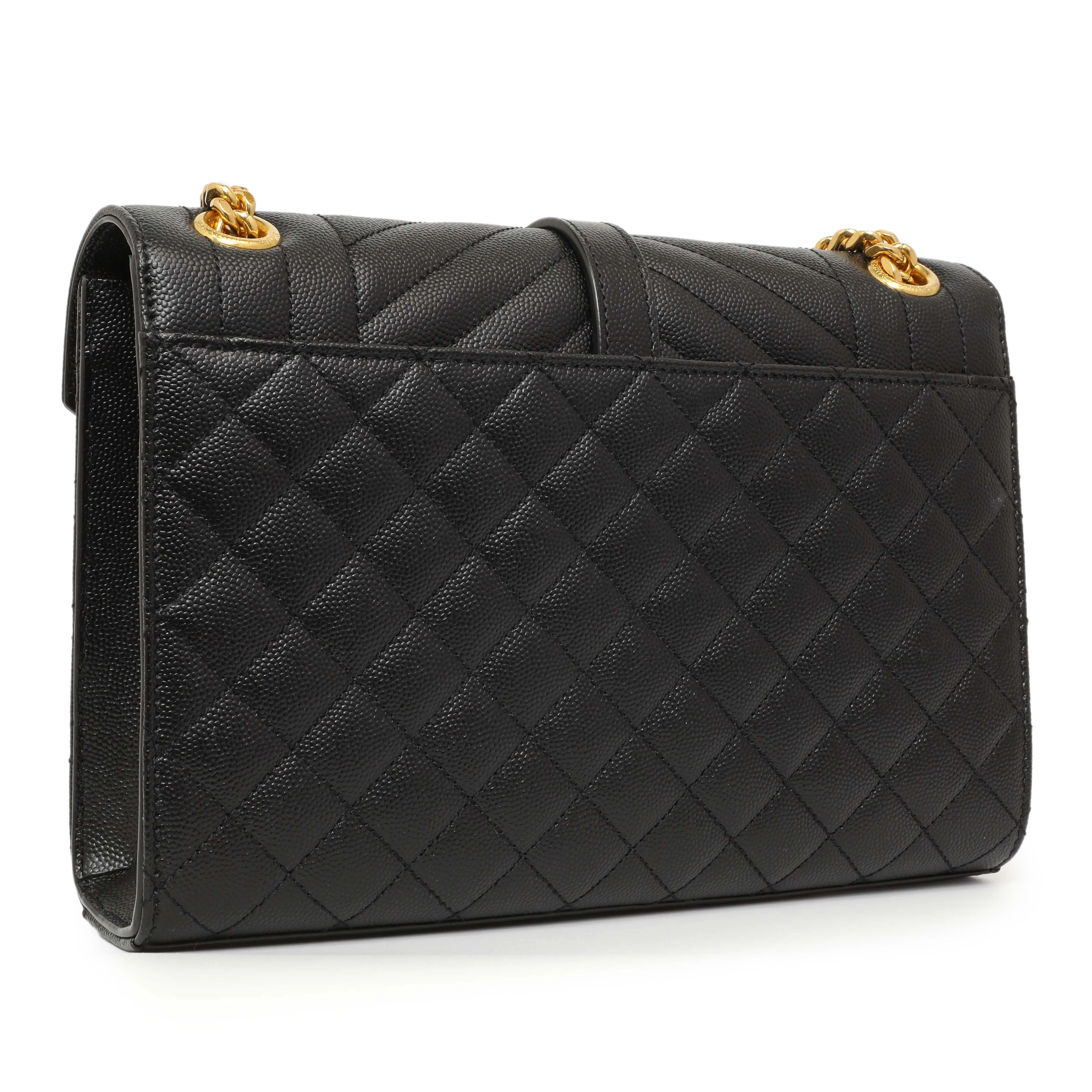 Saint Laurent Black Grain De Poudre Matelasse Chevron Medium Triquilt Monogram Satchel - Image 2