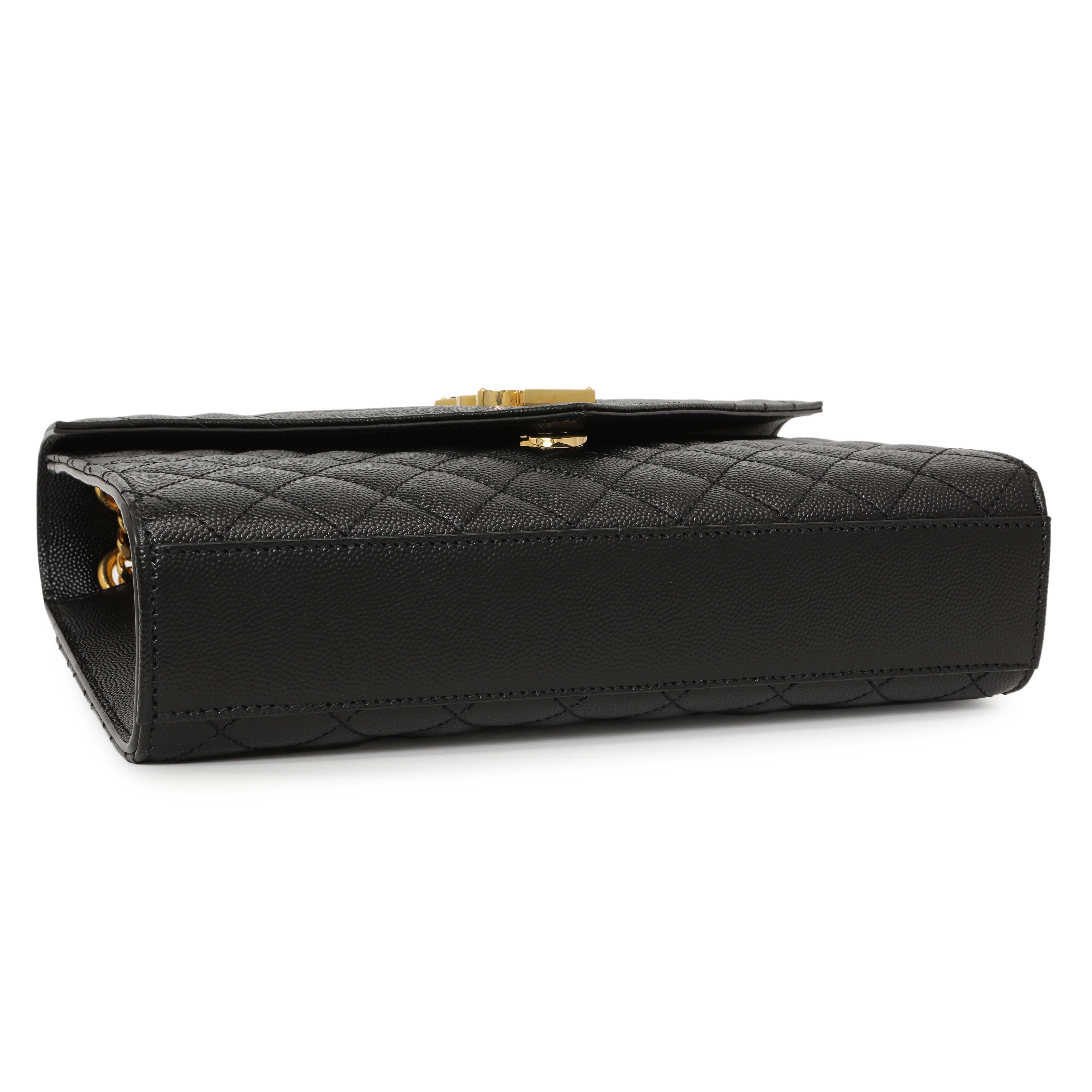 Saint Laurent Black Grain De Poudre Matelasse Chevron Medium Triquilt Monogram Satchel - Image 3