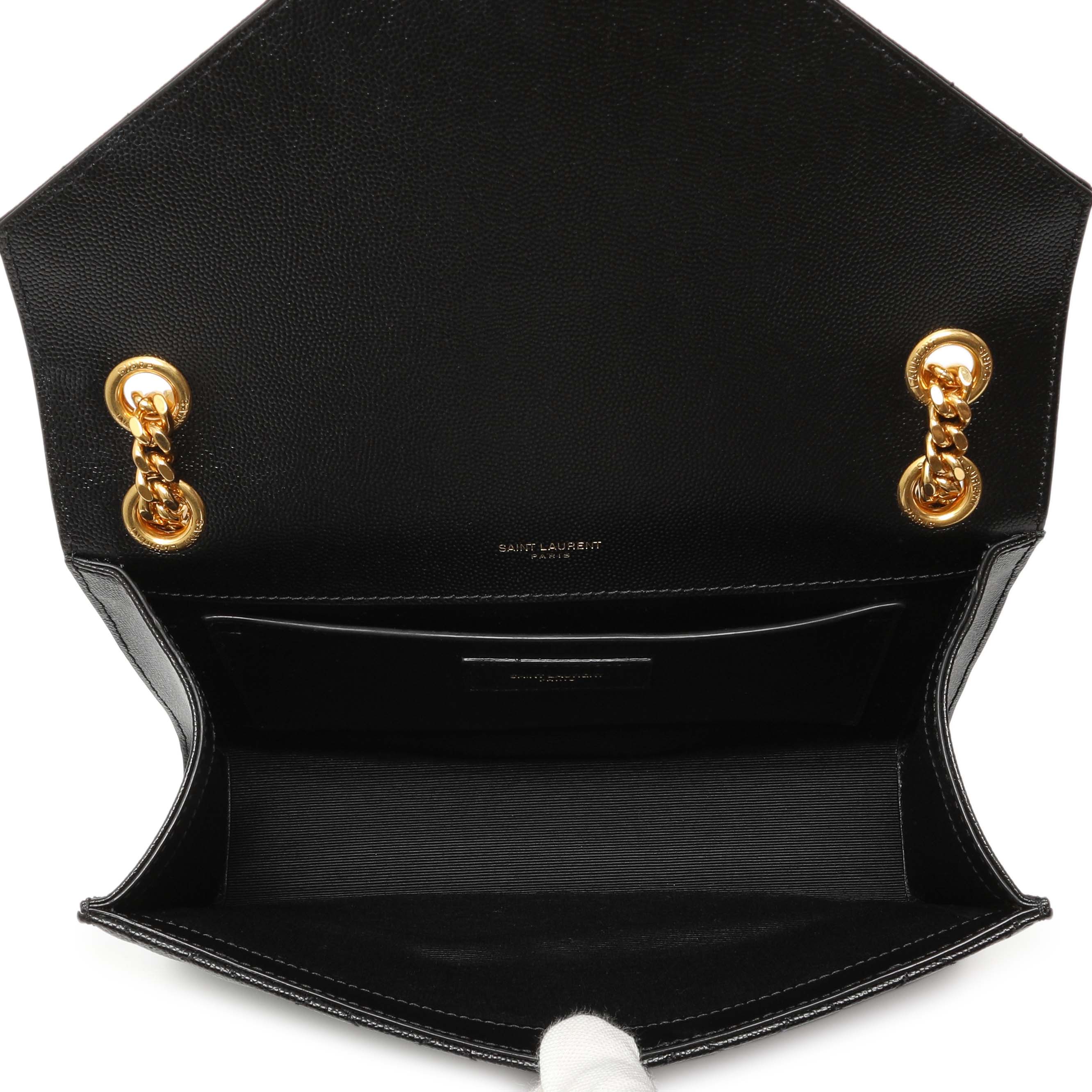 Saint Laurent Black Grain De Poudre Matelasse Chevron Medium Triquilt Monogram Satchel - Image 4