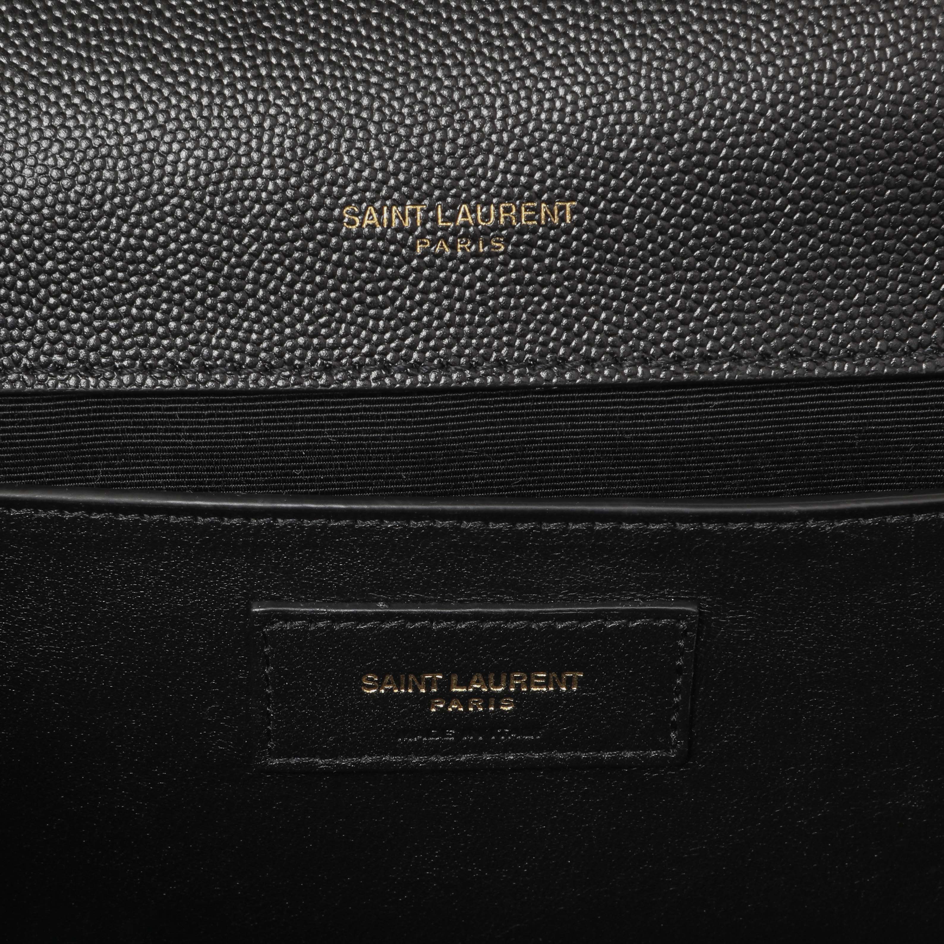 Saint Laurent Black Grain De Poudre Matelasse Chevron Medium Triquilt Monogram Satchel - Image 5