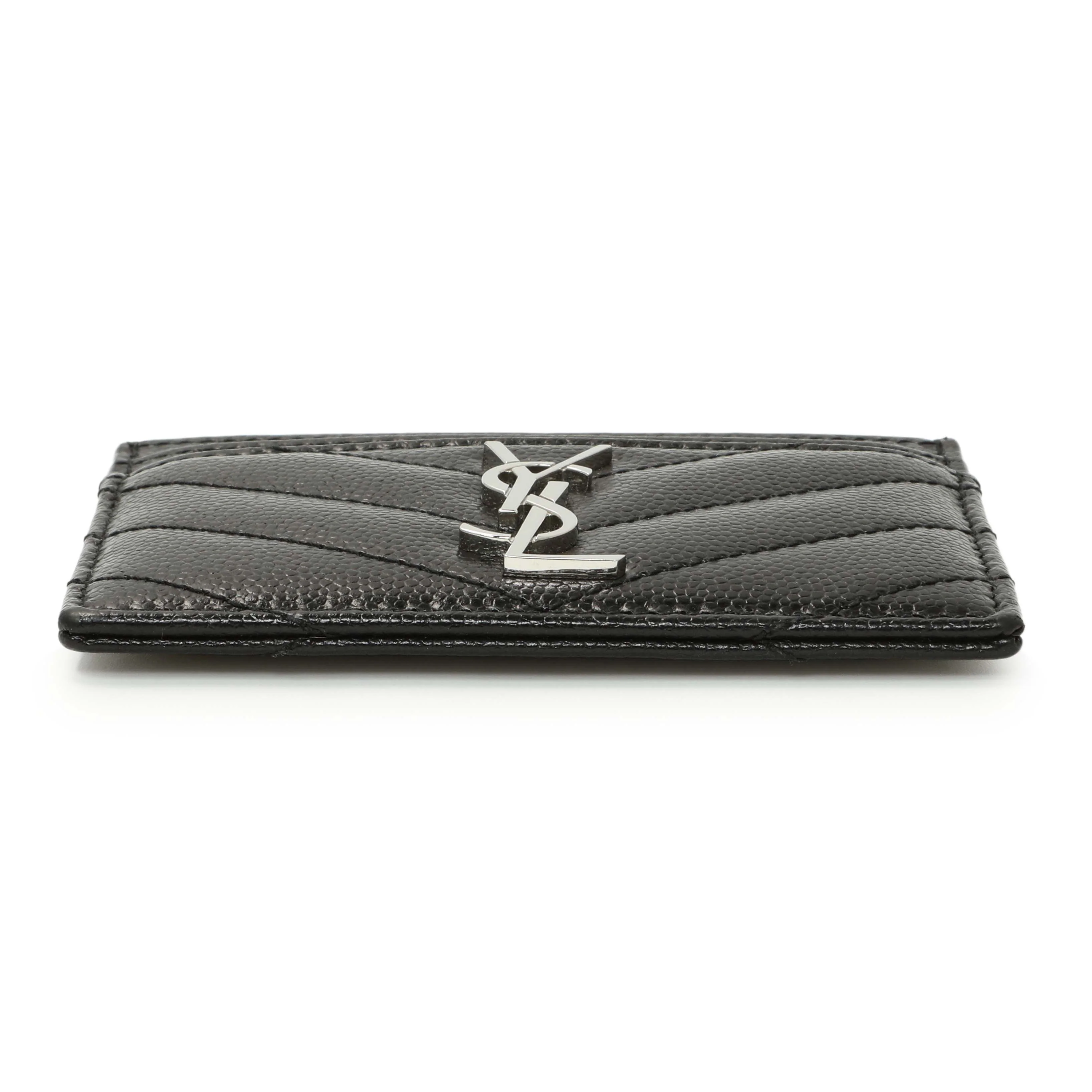 Saint Laurent Black Grain De Poudre Matelasse Chevron Monogram Credit Card Case - Image 3
