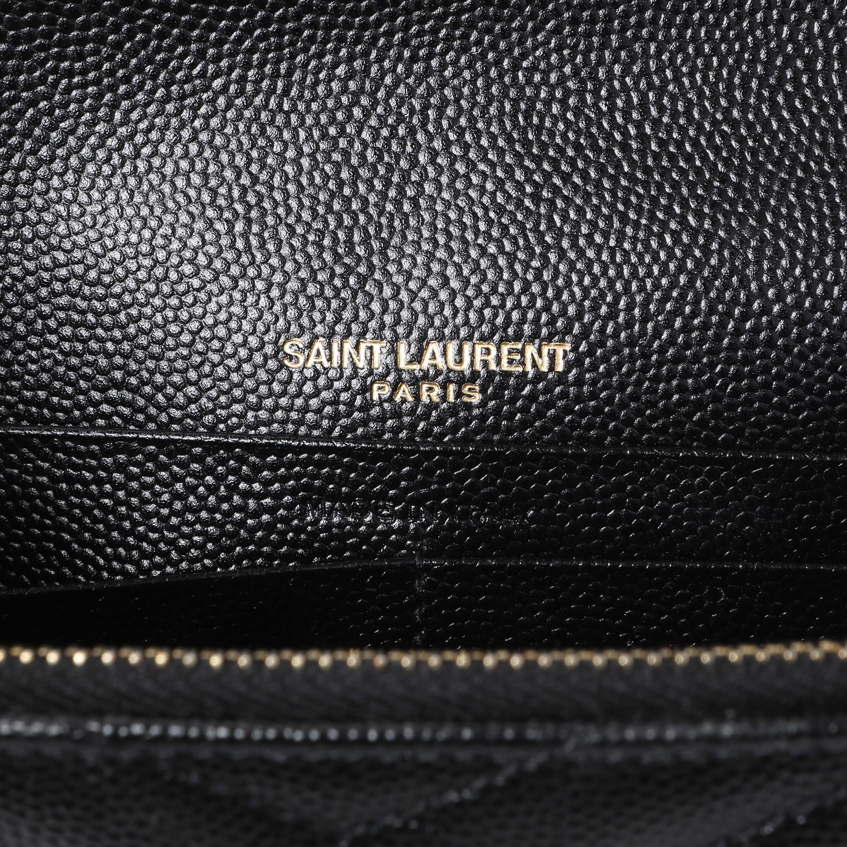 Saint Laurent Black Grain De Poudre Matelasse Chevron Monogram Envelope Chain Wallet - Image 5