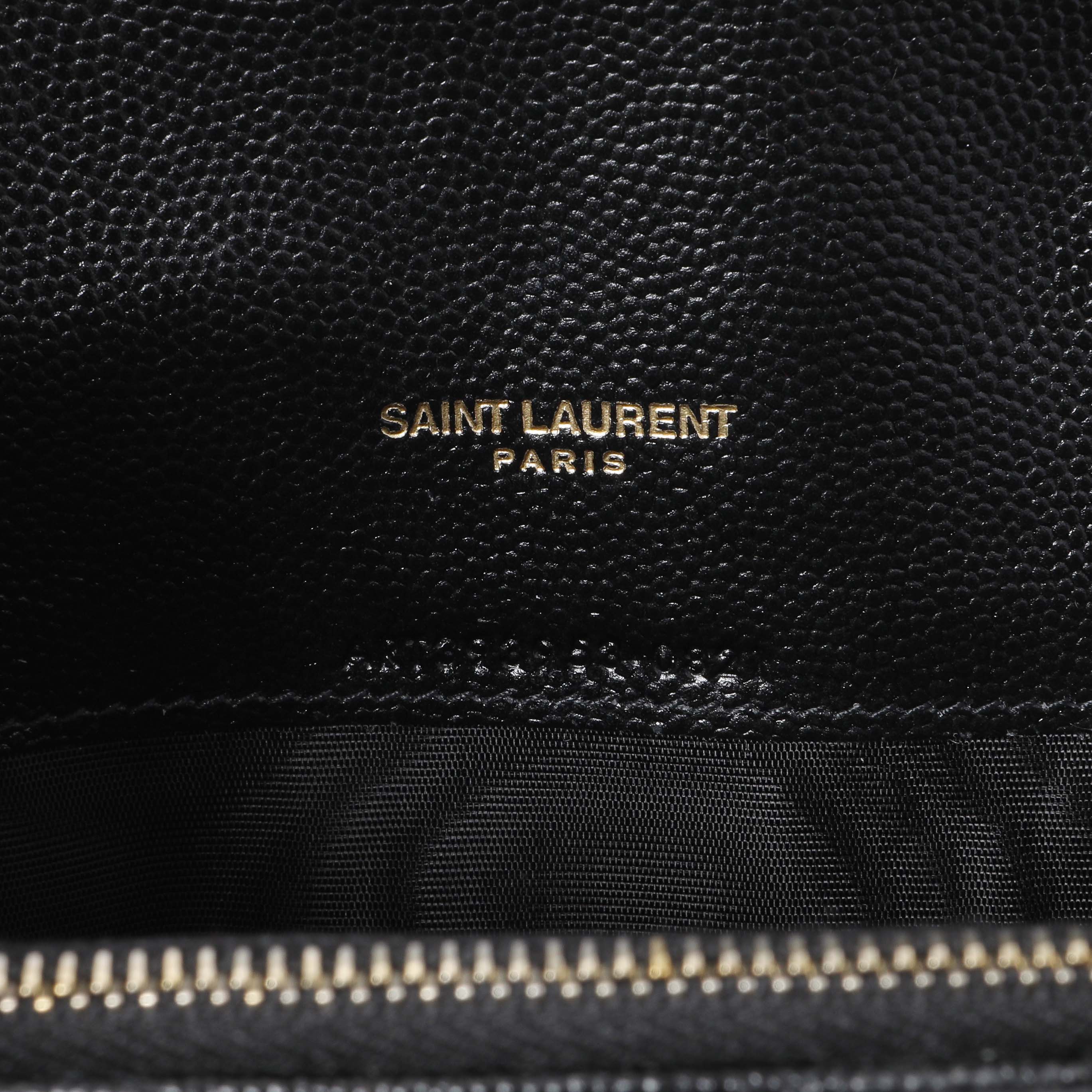 Saint Laurent Black Grain De Poudre Matelasse Chevron Monogram Envelope Chain Wallet - Image 6