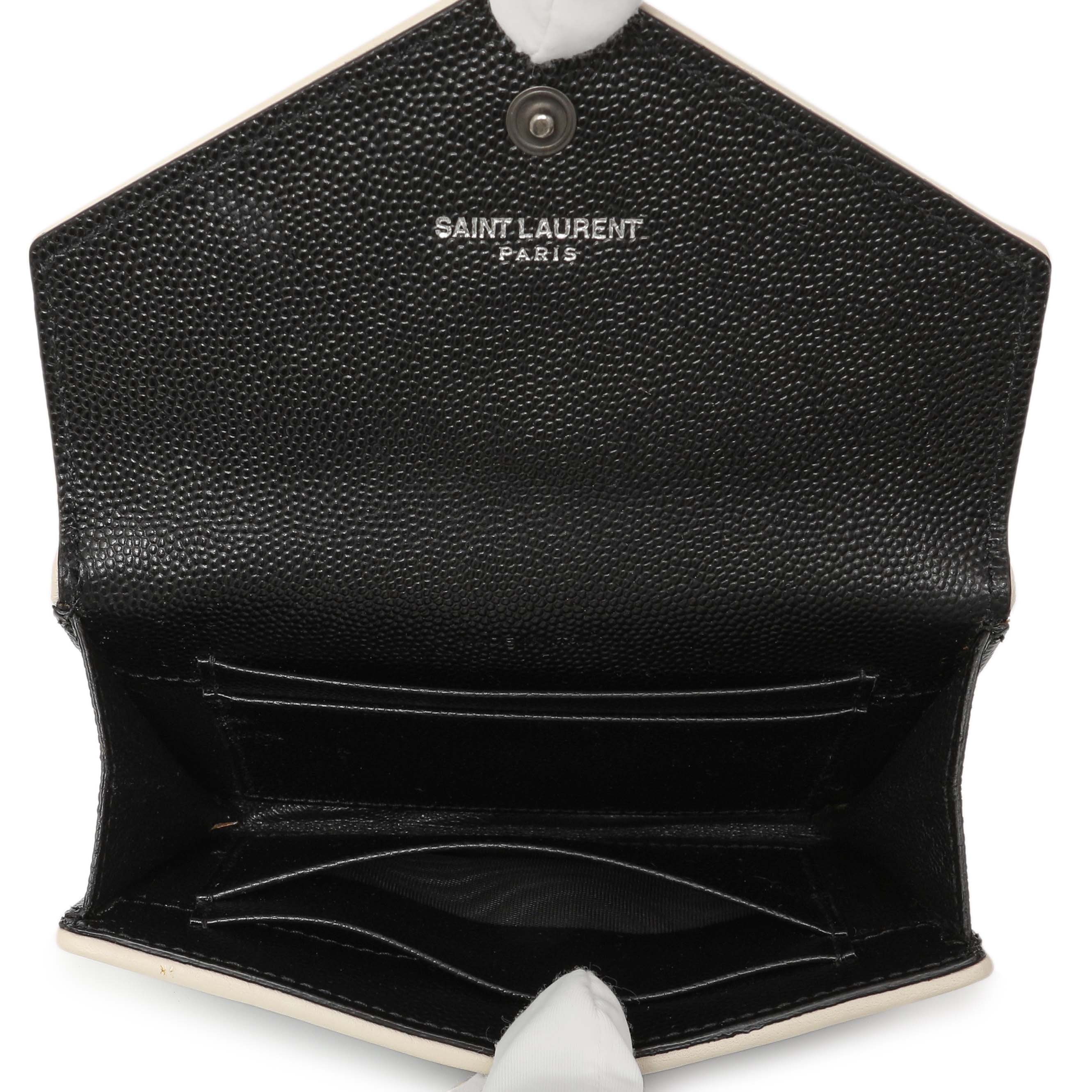 Saint Laurent Black Grain De Poudre Matelasse Chevron Monogram Envelope Wallet - Image 12