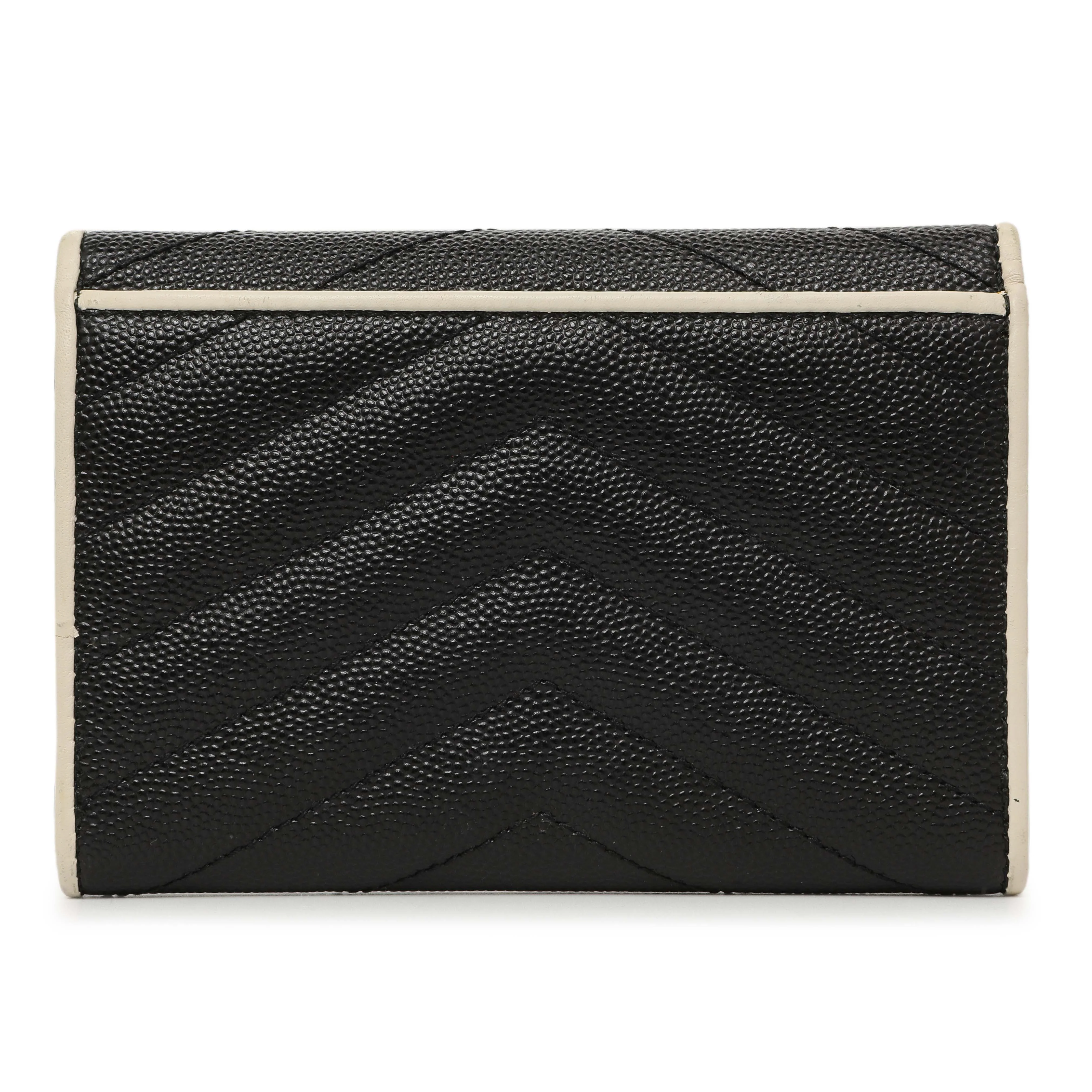 Saint Laurent Black Grain De Poudre Matelasse Chevron Monogram Envelope Wallet - Image 2