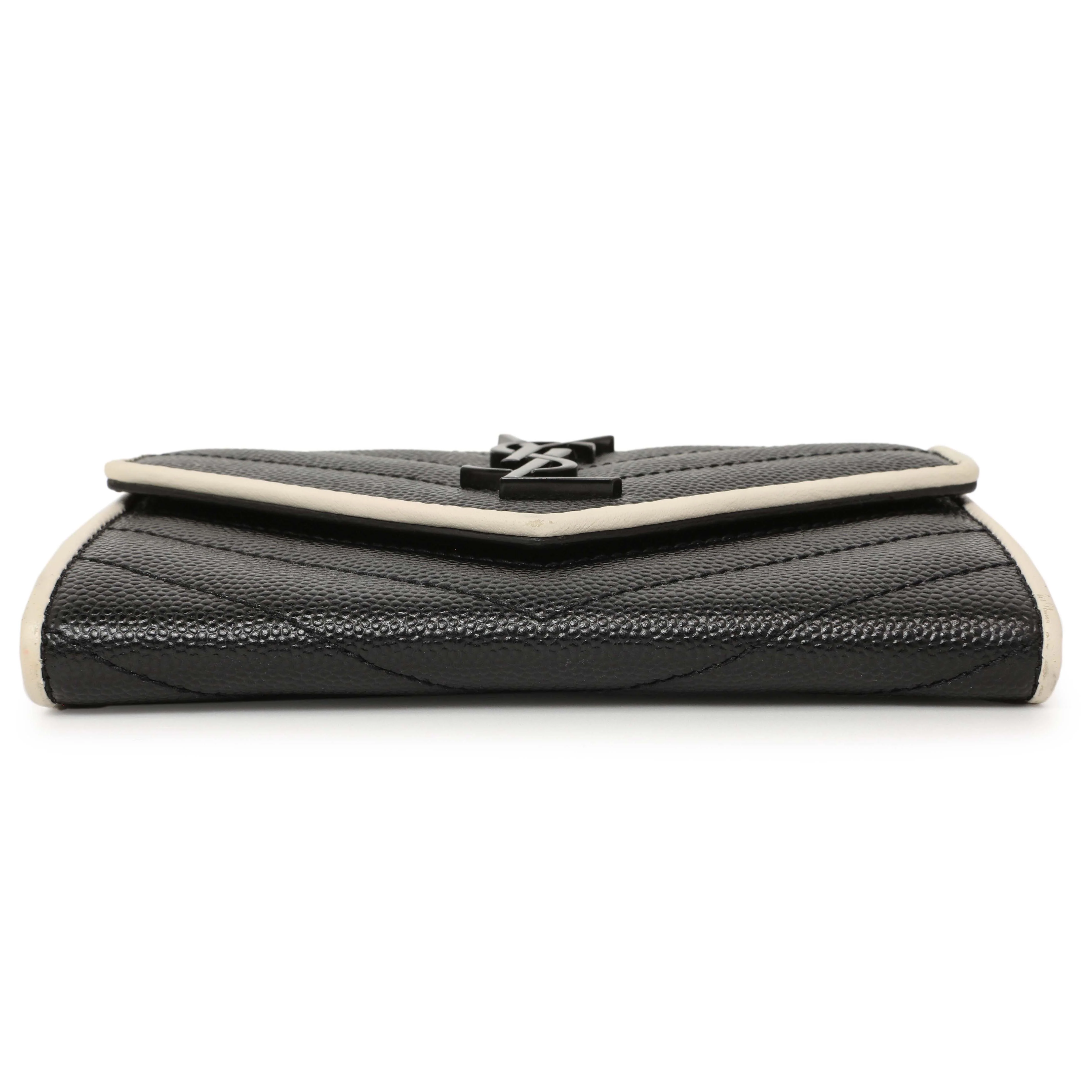Saint Laurent Black Grain De Poudre Matelasse Chevron Monogram Envelope Wallet - Image 3