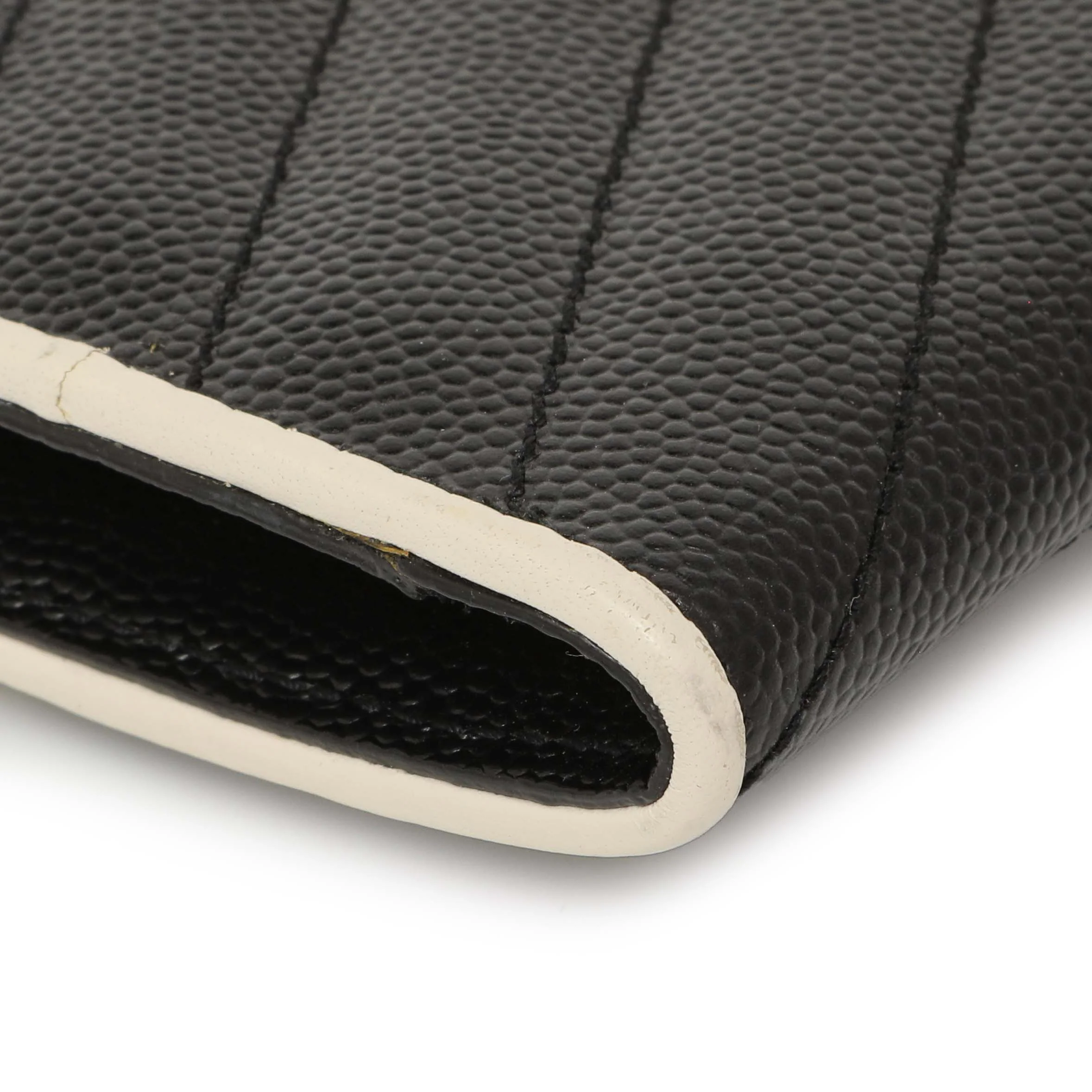 Saint Laurent Black Grain De Poudre Matelasse Chevron Monogram Envelope Wallet - Image 6
