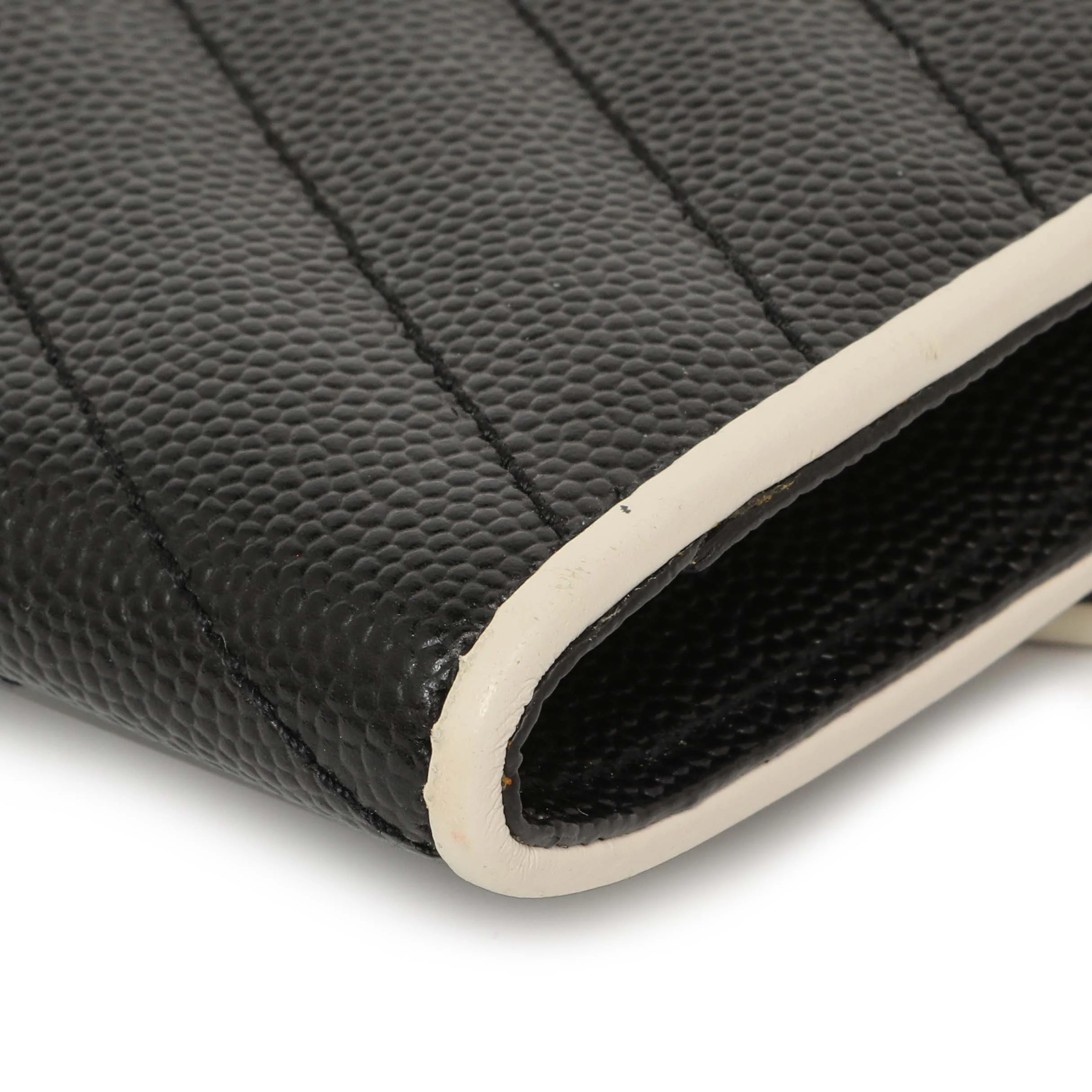 Saint Laurent Black Grain De Poudre Matelasse Chevron Monogram Envelope Wallet - Image 7