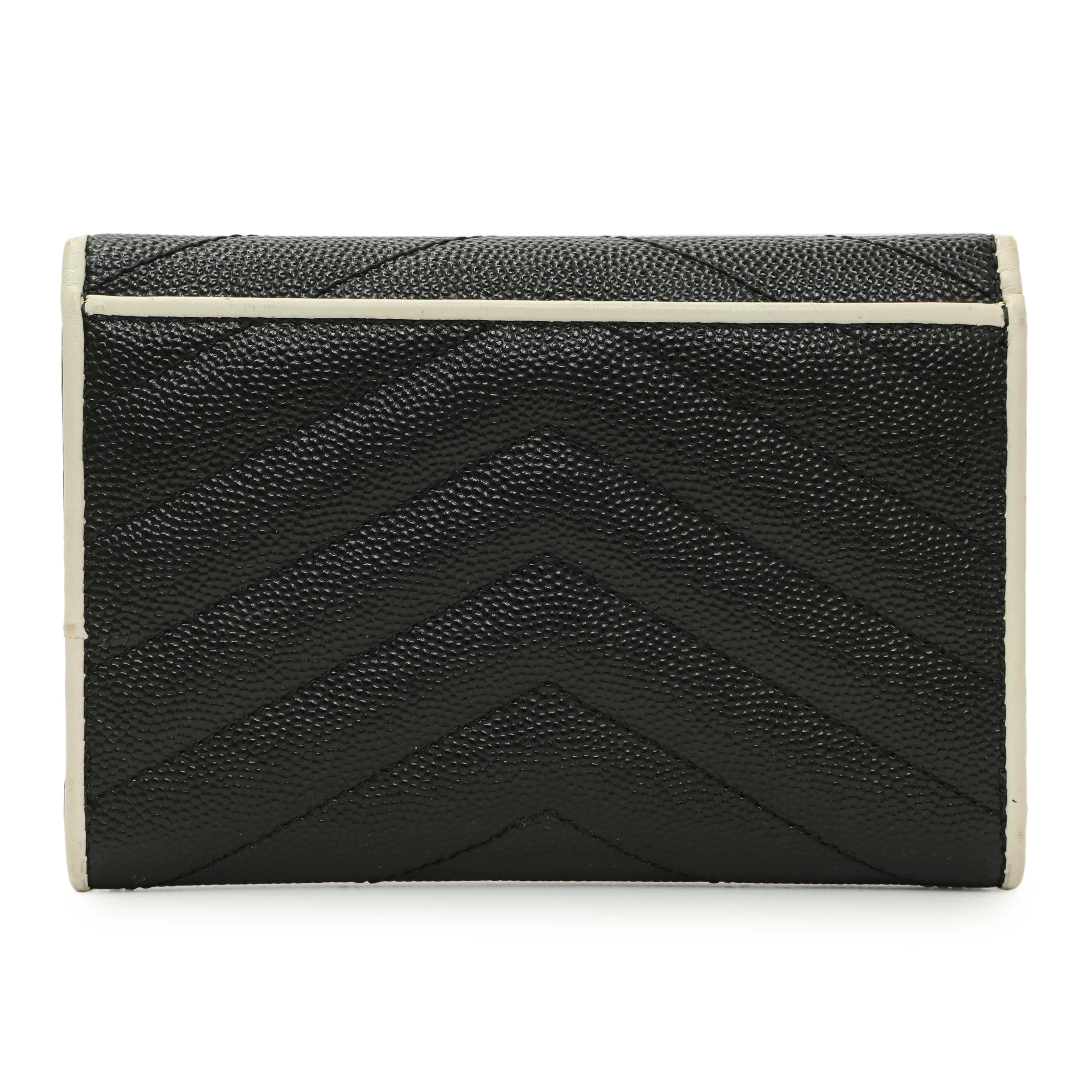 Saint Laurent Black Grain De Poudre Matelasse Chevron Monogram Envelope Wallet - Image 2