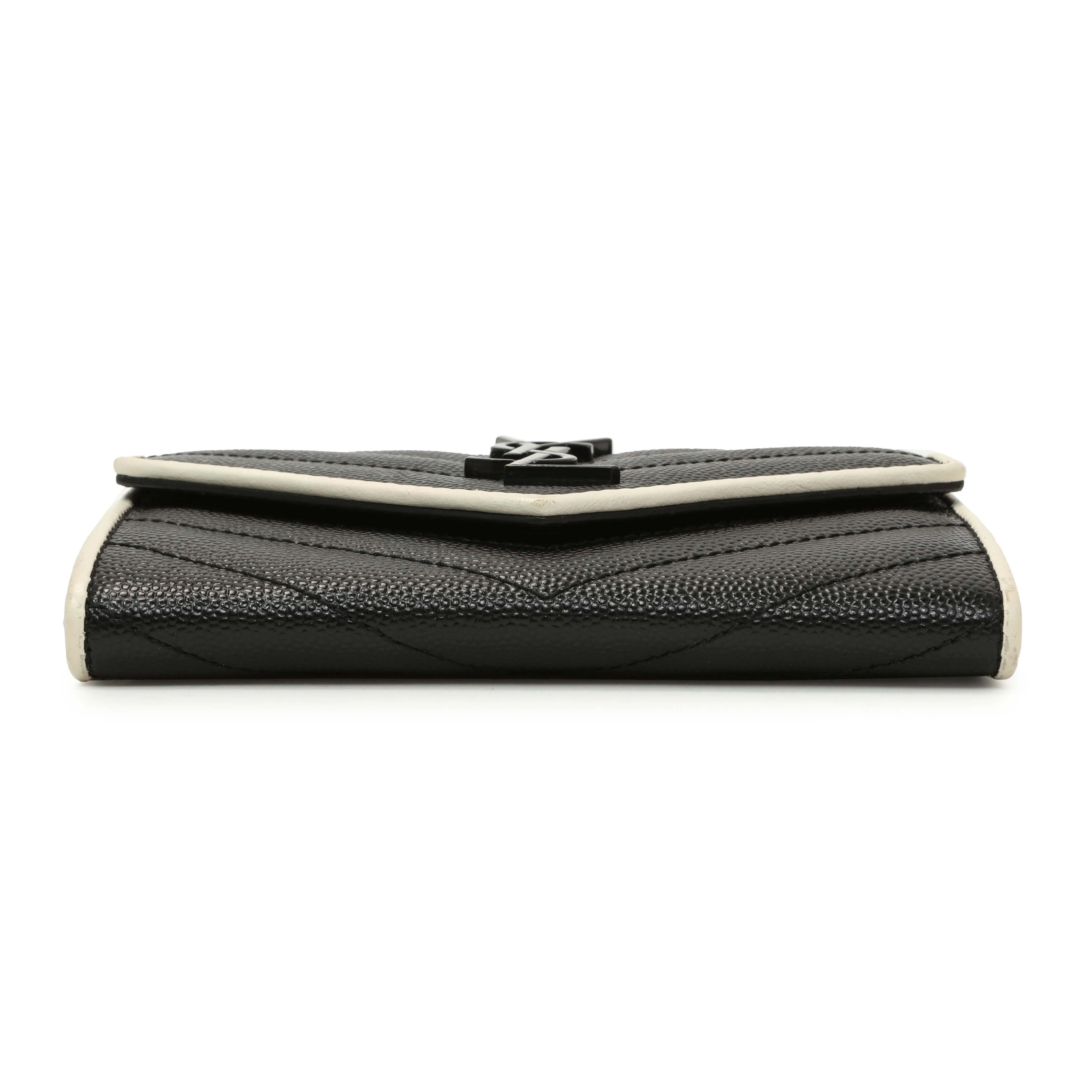 Saint Laurent Black Grain De Poudre Matelasse Chevron Monogram Envelope Wallet - Image 3