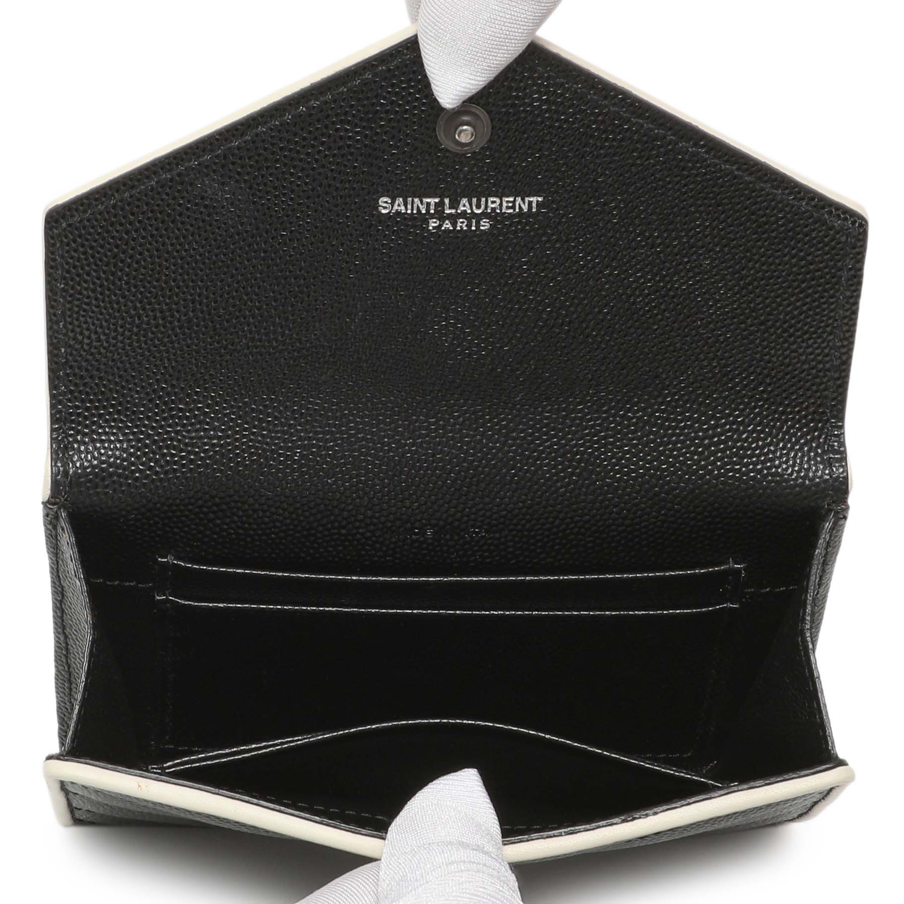 Saint Laurent Black Grain De Poudre Matelasse Chevron Monogram Envelope Wallet - Image 4