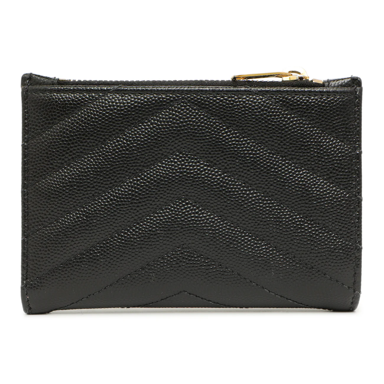 Saint Laurent Black Grain De Poudre Matelasse Chevron Monogram Zipped Two-Part Wallet - Image 2