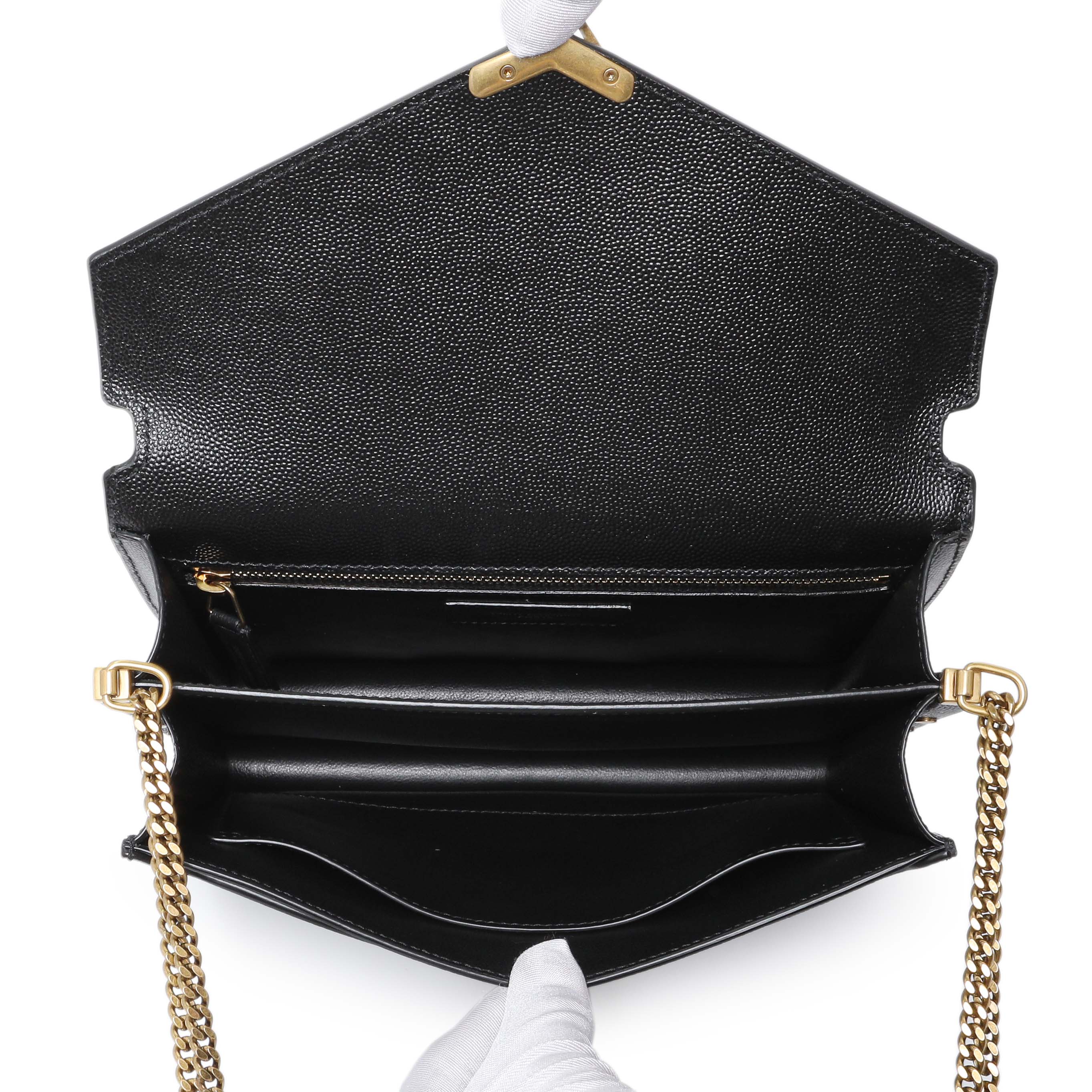 Saint Laurent Black Grain De Poudre Monogram Cassandra Clasp Bag - Image 4
