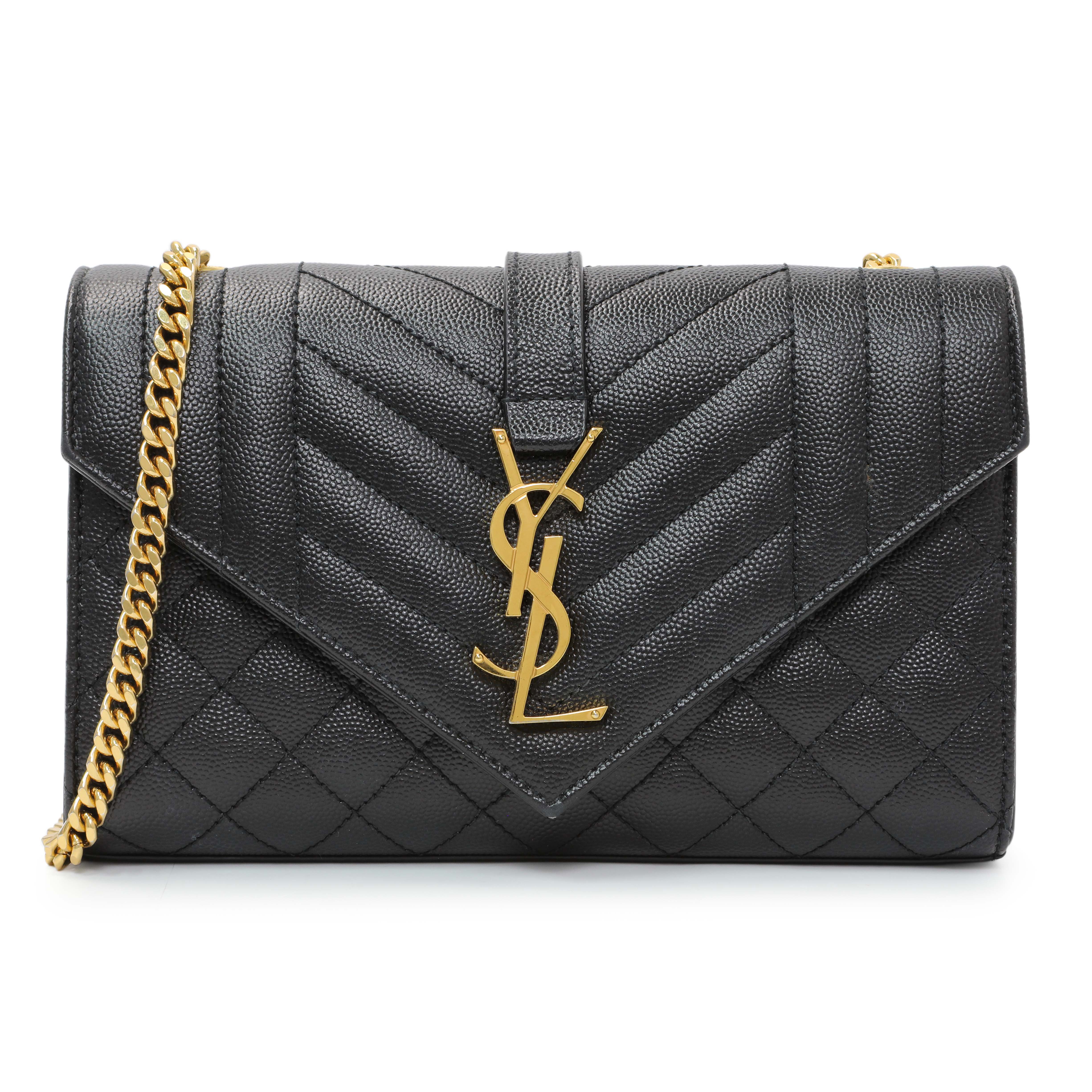 Saint Laurent Black Grain De Poudre Textured Mixed Matelasse Triquilt Small Monogram Satchel
