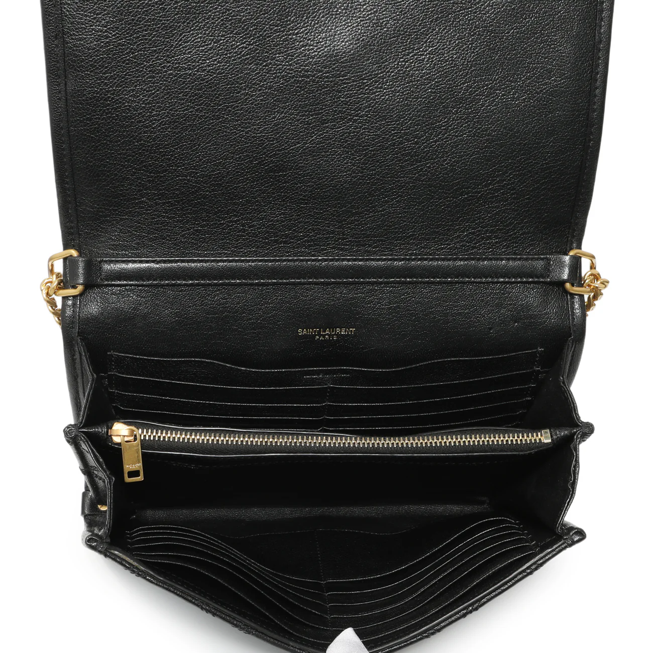 Saint Laurent Black Lambskin Diamond Quilted Becky Chain Wallet - Image 10