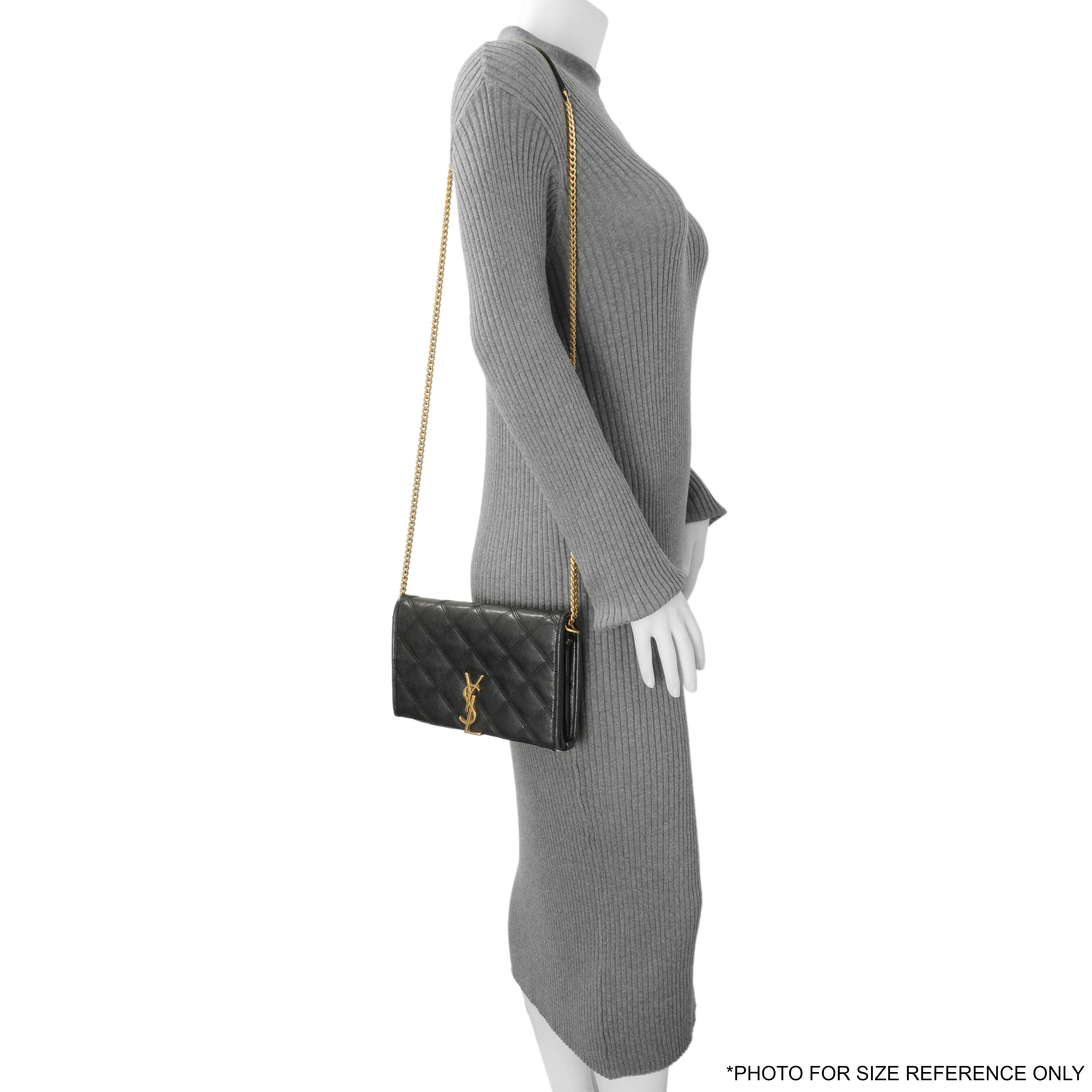 Saint Laurent Black Lambskin Diamond Quilted Becky Chain Wallet - Image 13