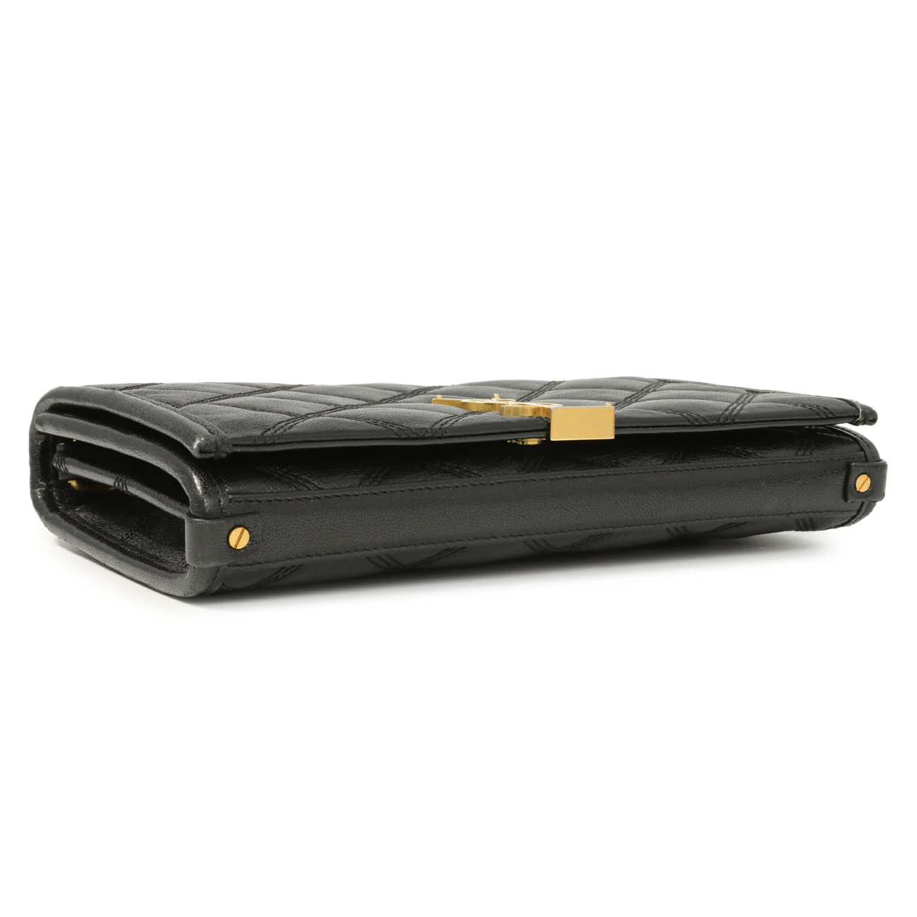 Saint Laurent Black Lambskin Diamond Quilted Becky Chain Wallet - Image 3