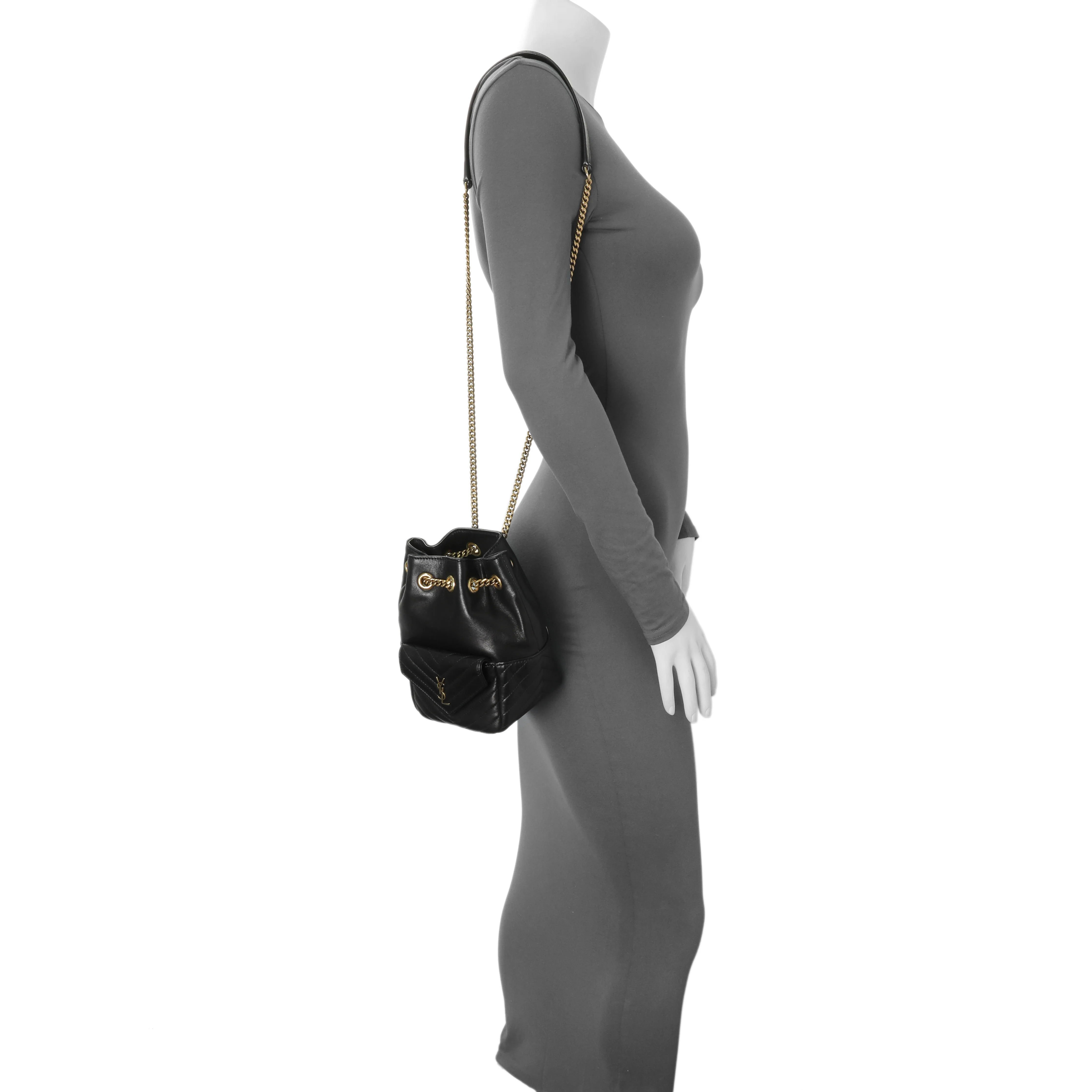 Saint Laurent Black Lambskin Matelasse Monogram Joe Nano Bucket Bag - Image 7