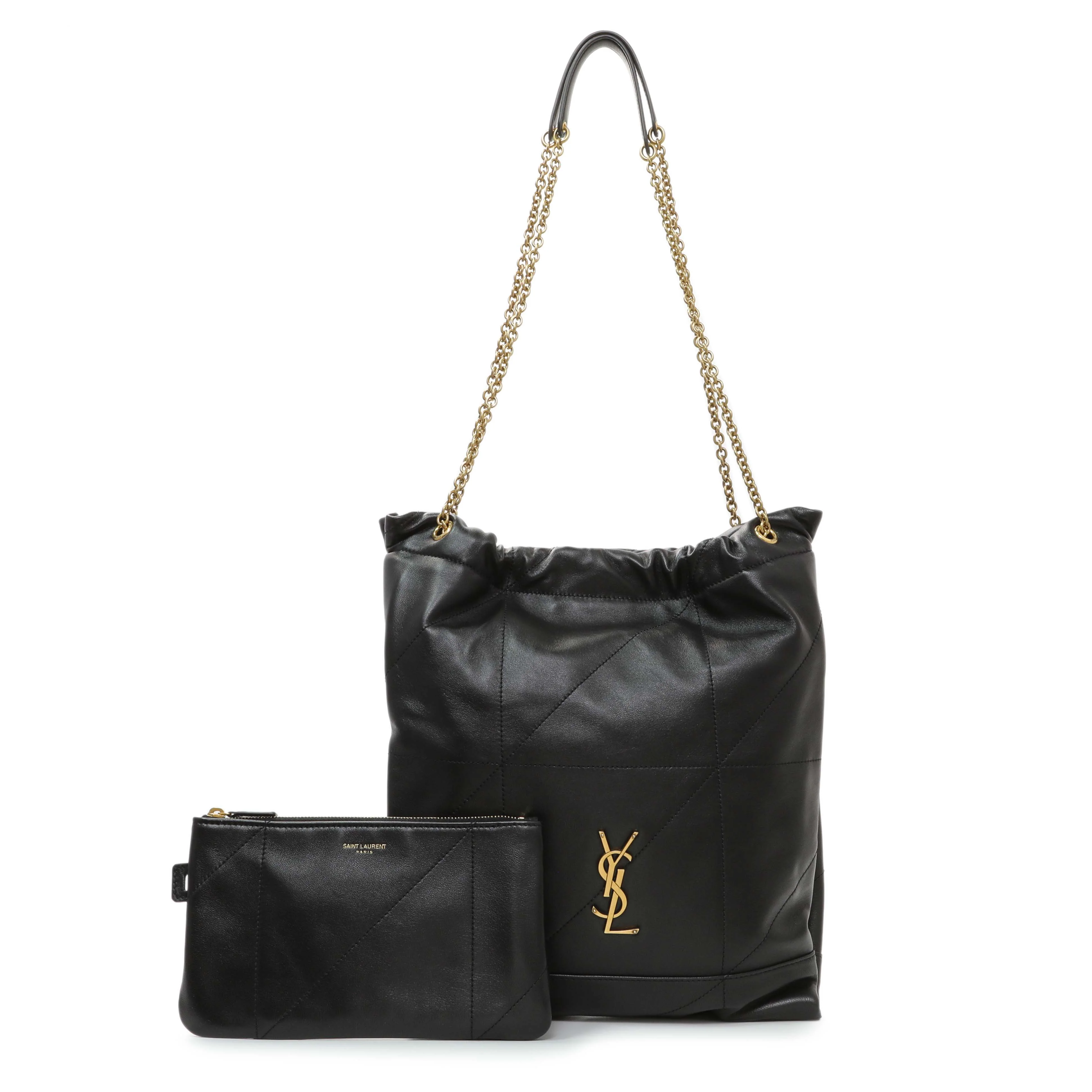 Saint Laurent Black Lambskin Matelasse Monogram Large Jamie 4.3 Pochon
