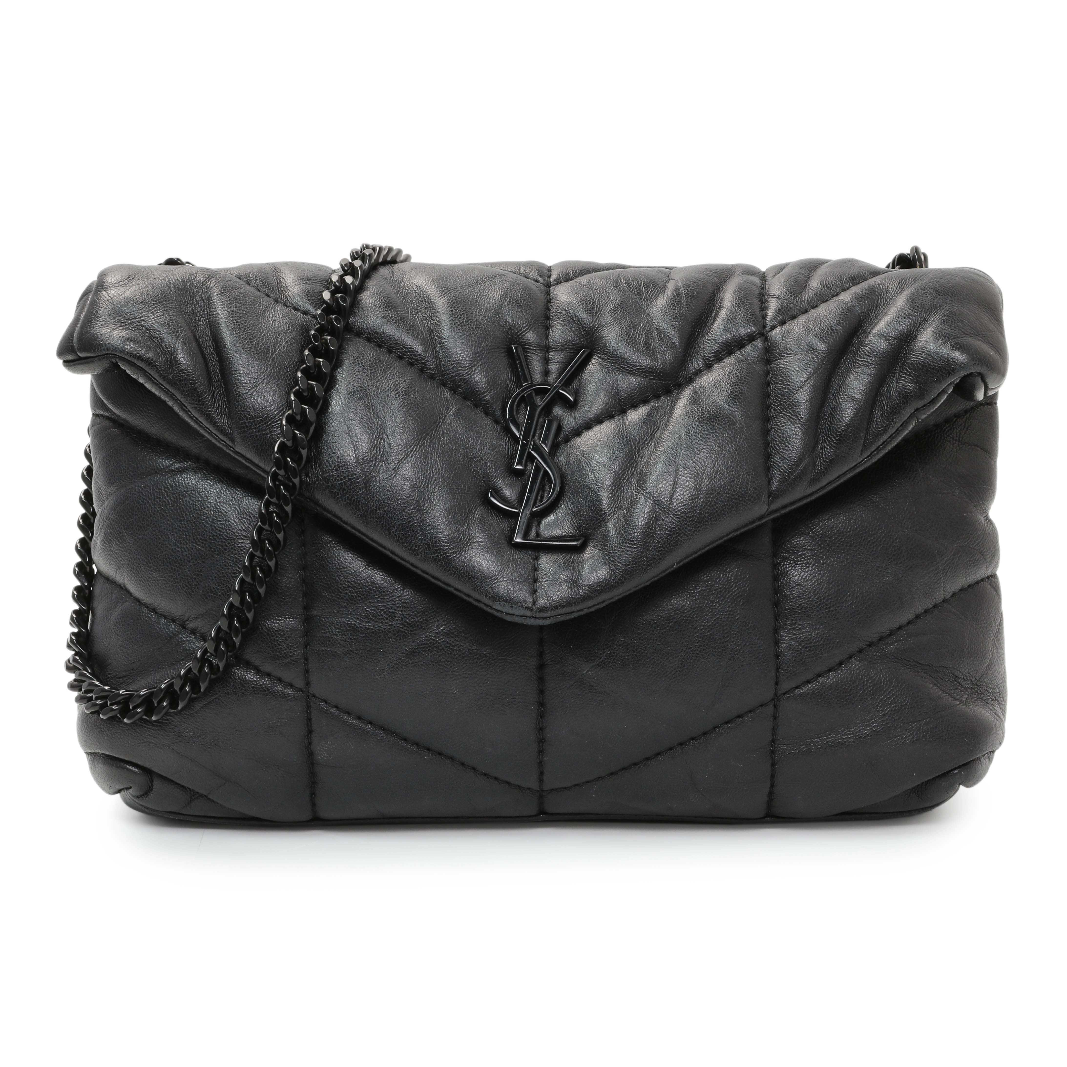 Saint Laurent Black Lambskin Quilted Toy Loulou Puffer Monogram Chain Satchel