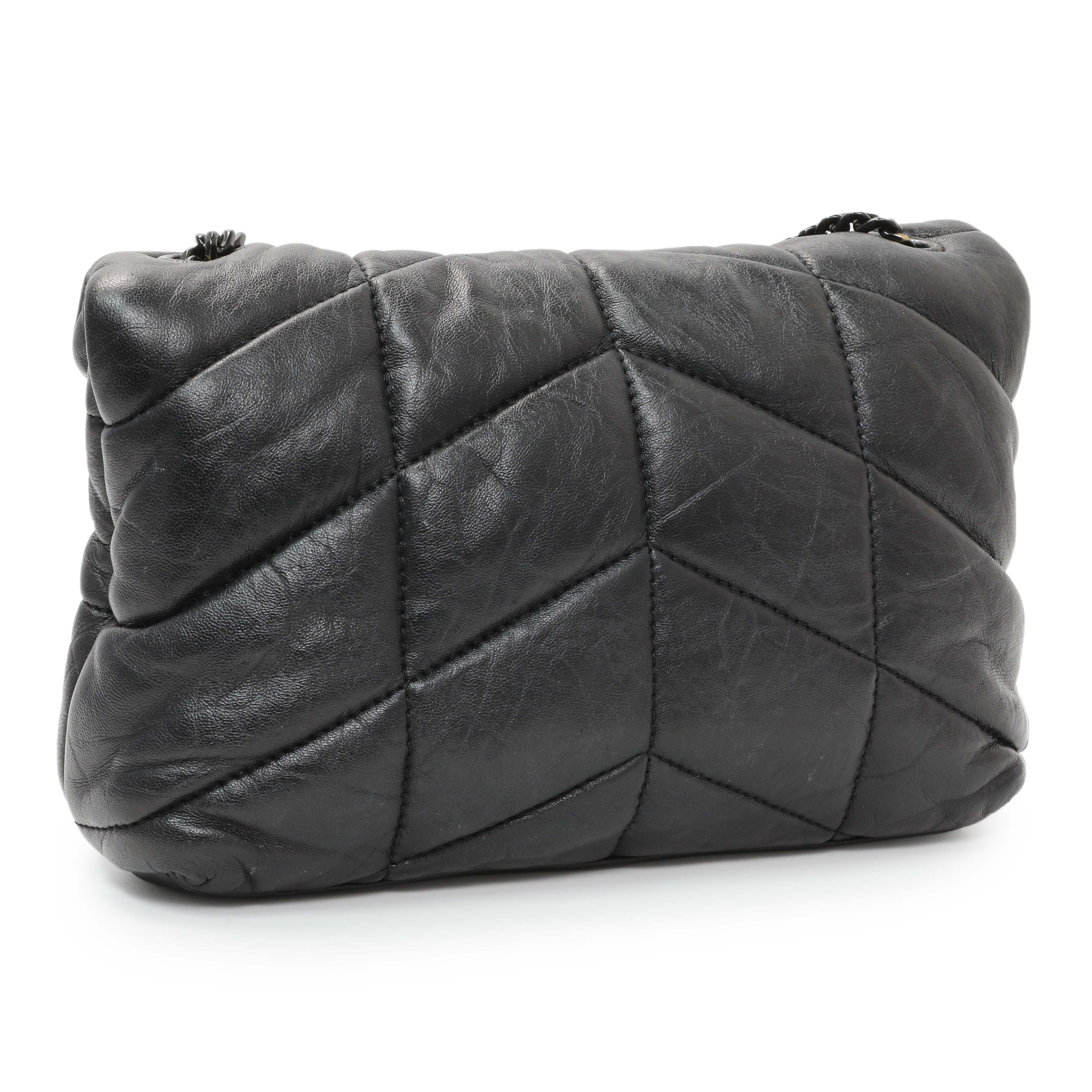 Saint Laurent Black Lambskin Quilted Toy Loulou Puffer Monogram Chain Satchel - Image 2