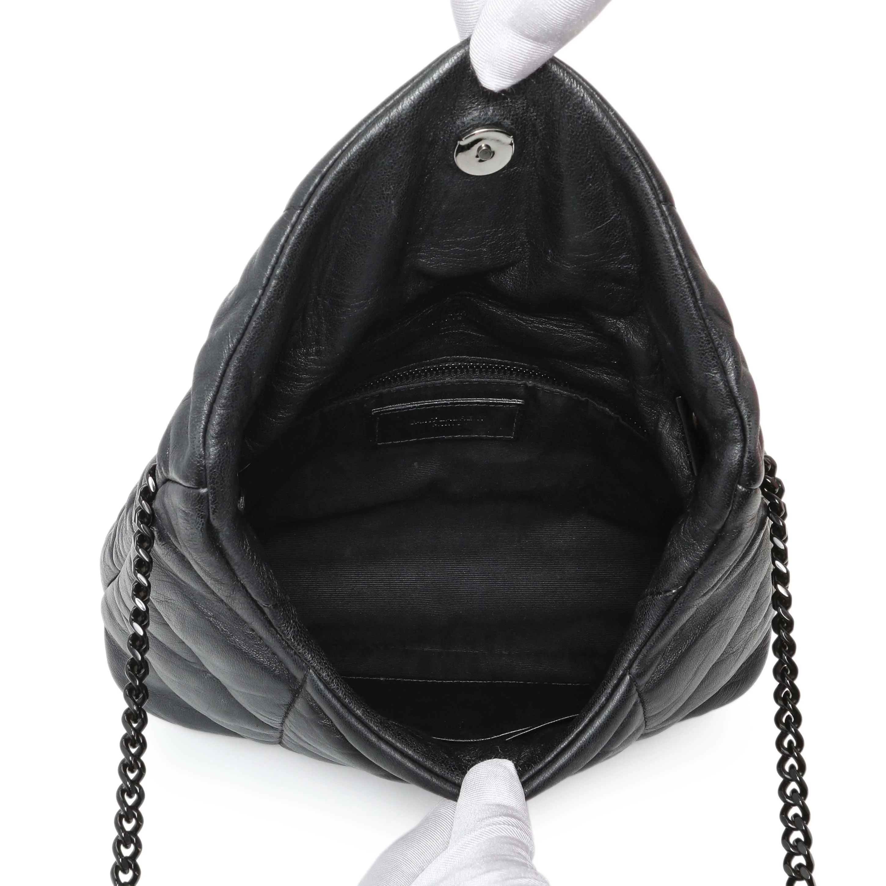 Saint Laurent Black Lambskin Quilted Toy Loulou Puffer Monogram Chain Satchel - Image 4