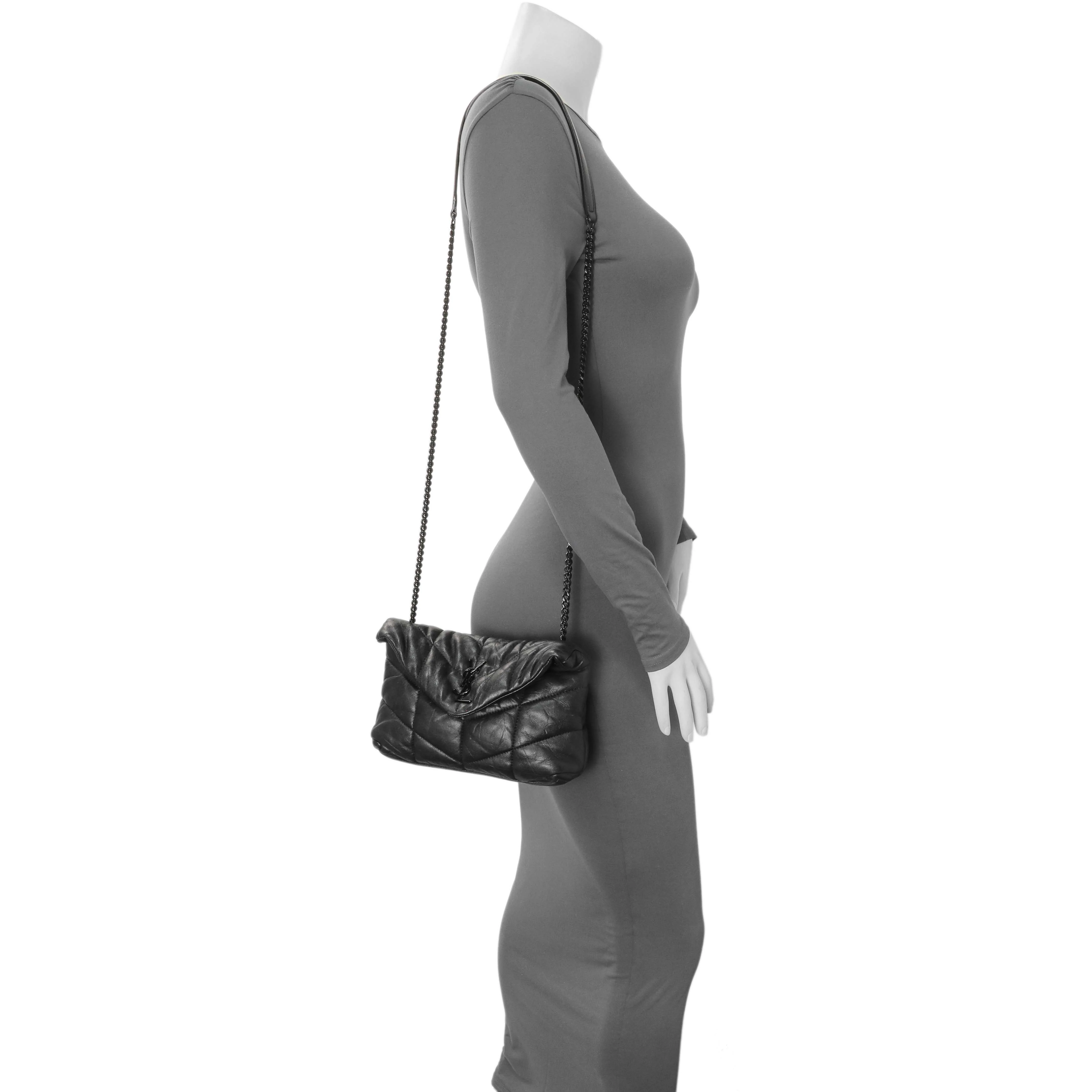 Saint Laurent Black Lambskin Quilted Toy Loulou Puffer Monogram Chain Satchel - Image 7