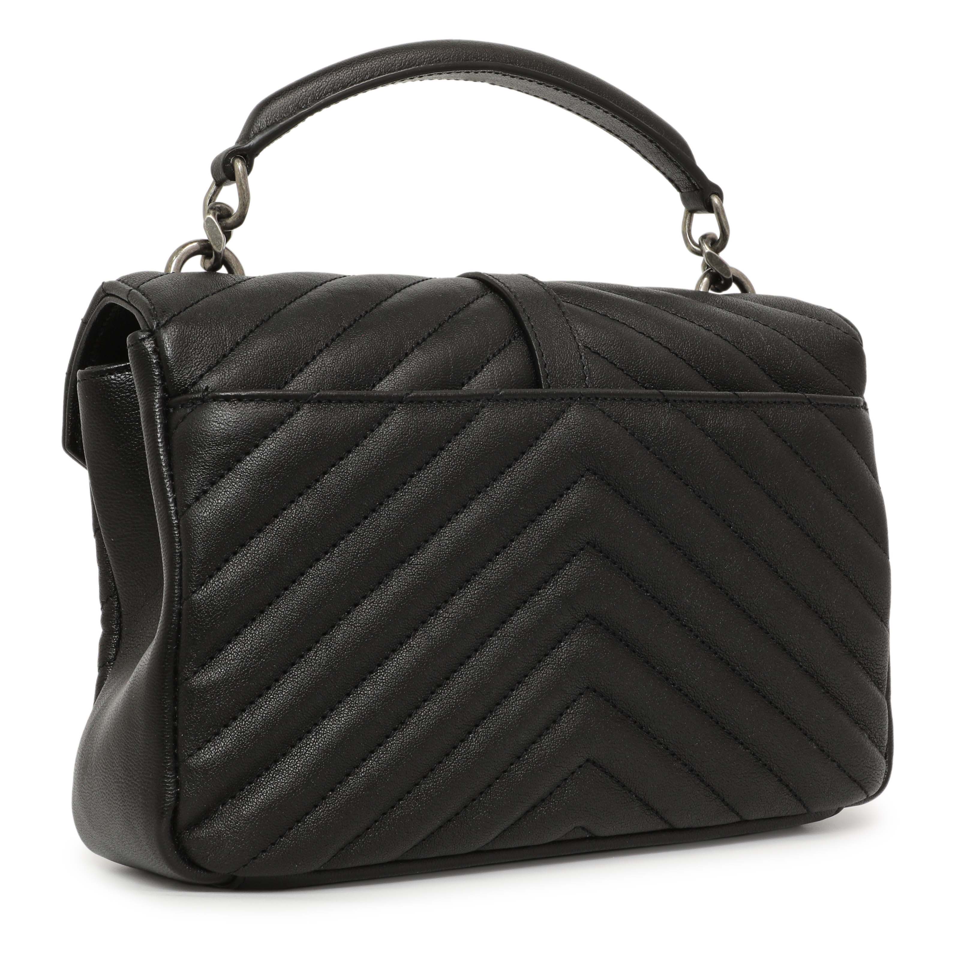 Saint Laurent Black Matelasse Chevron Sheepskin Medium College Bag - Image 2
