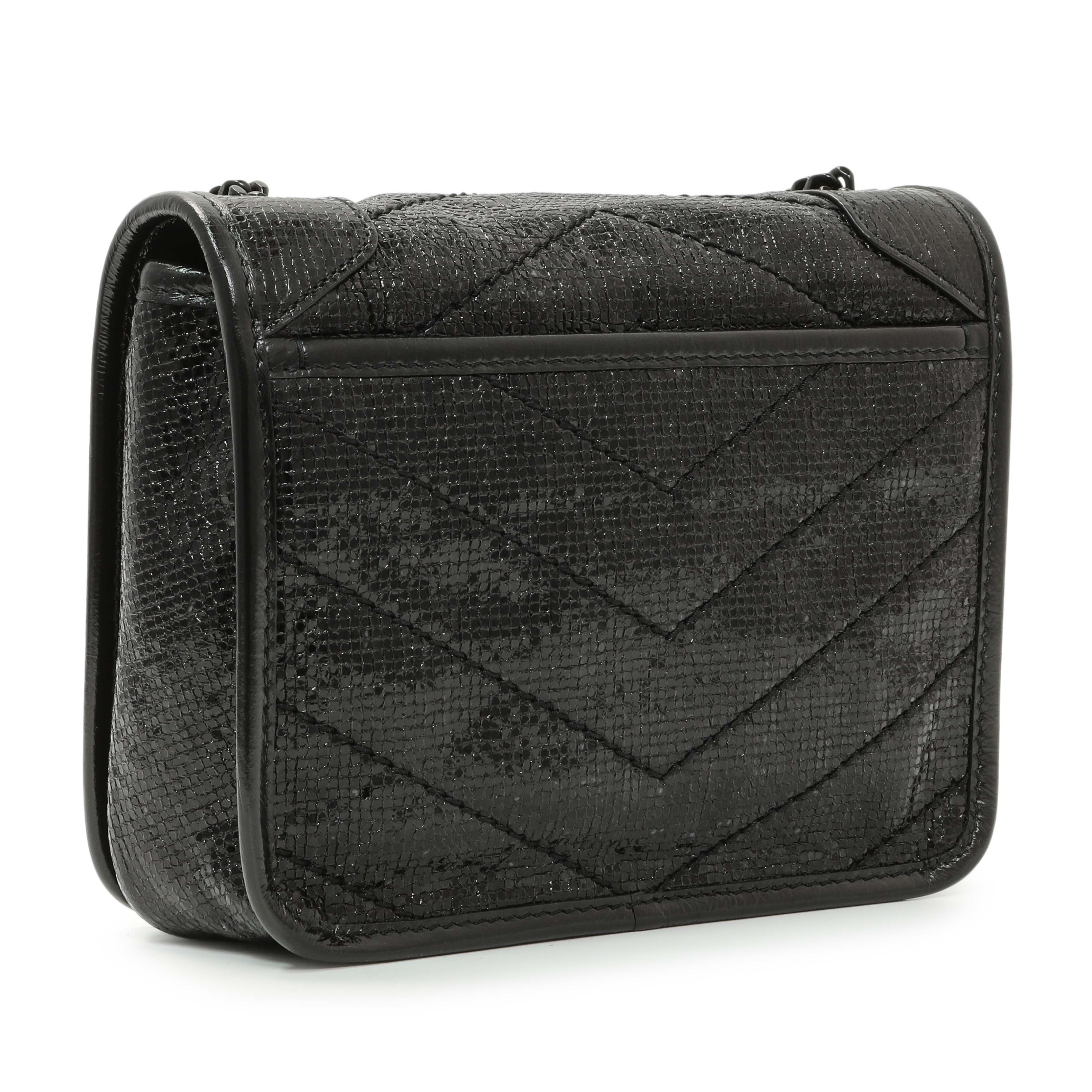 Saint Laurent Black Metallic Cracked Calfskin Monogram Niki Chain Wallet - Image 2