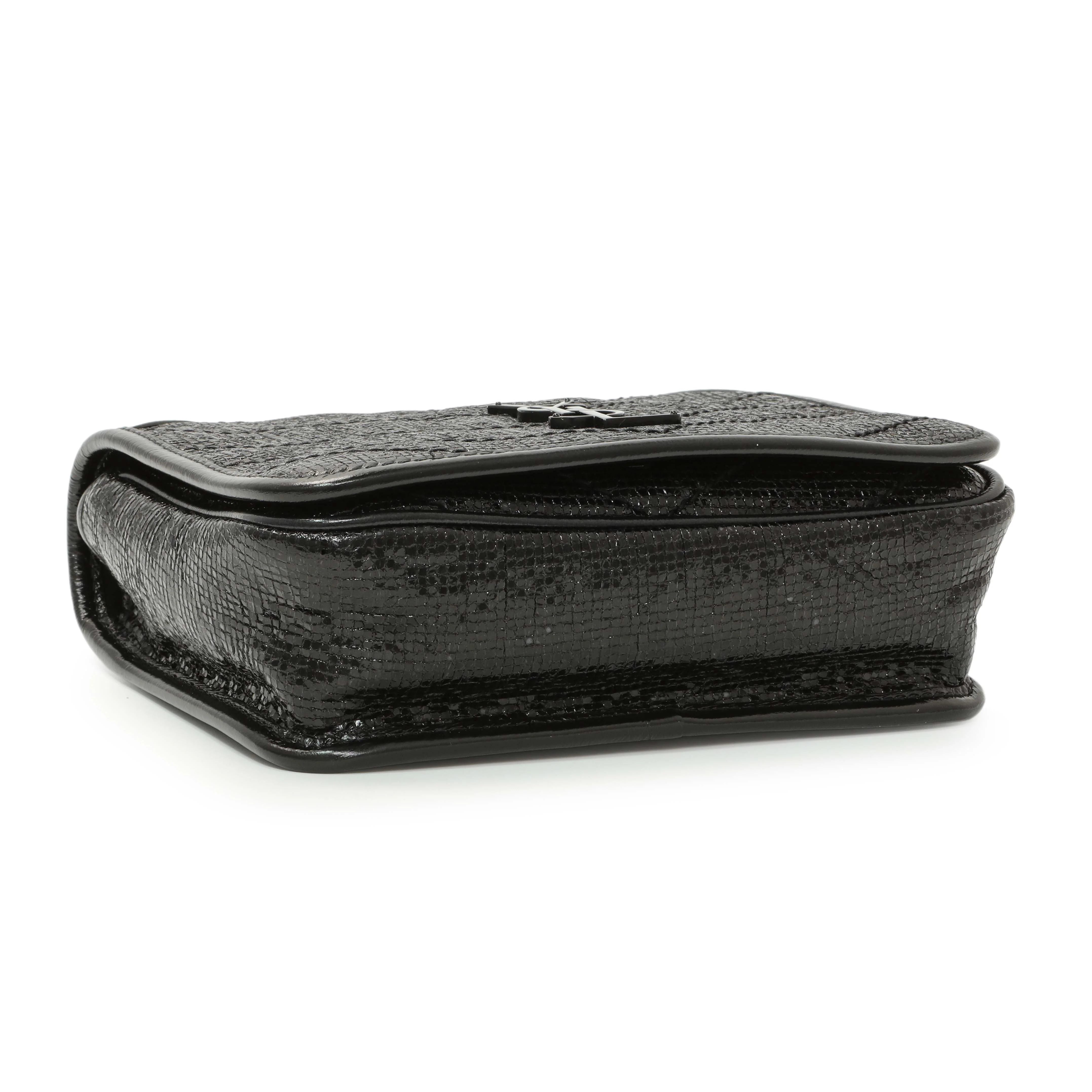 Saint Laurent Black Metallic Cracked Calfskin Monogram Niki Chain Wallet - Image 3