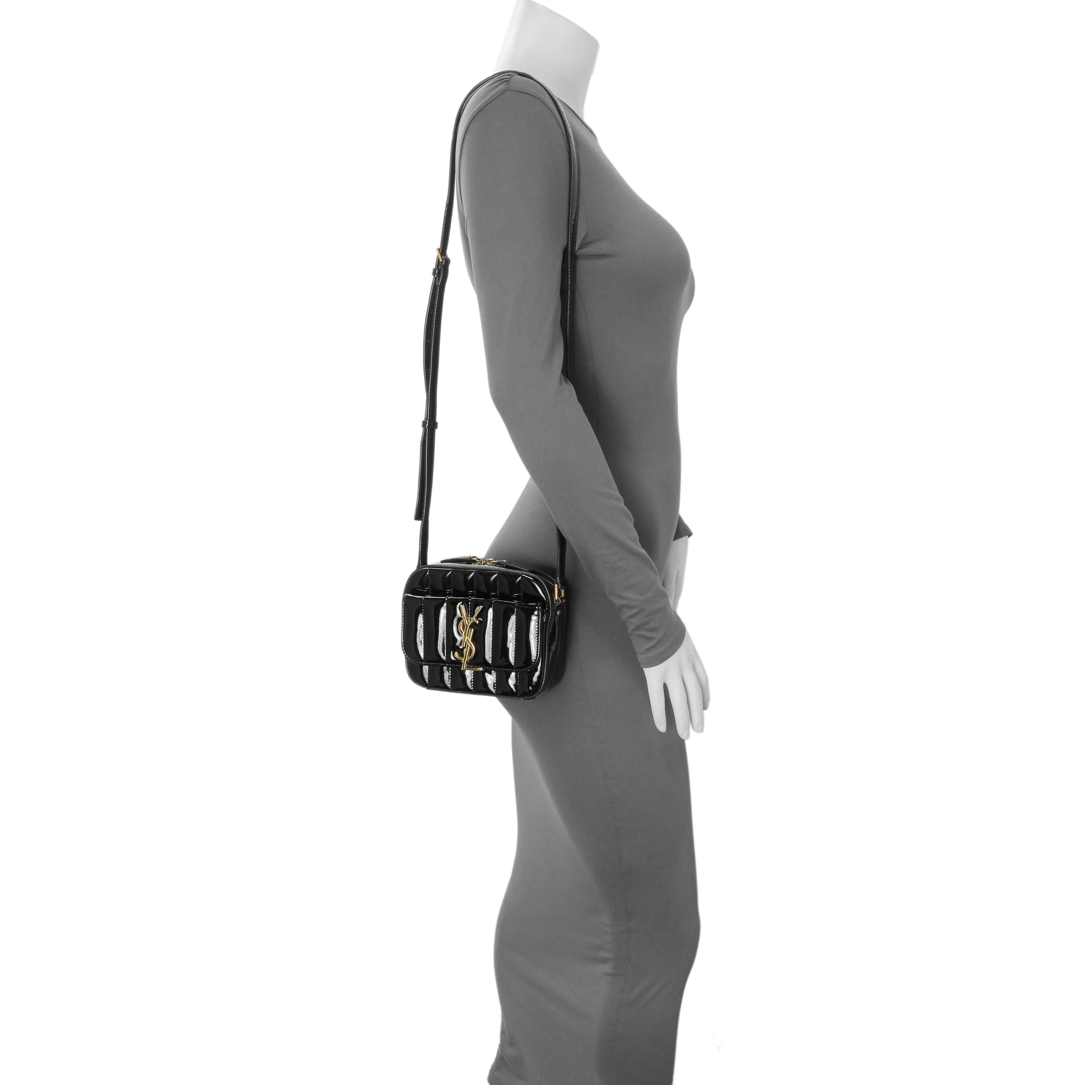 Saint Laurent Black Patent Matelasse Monogram Mini Vicky Camera Bag - Image 12