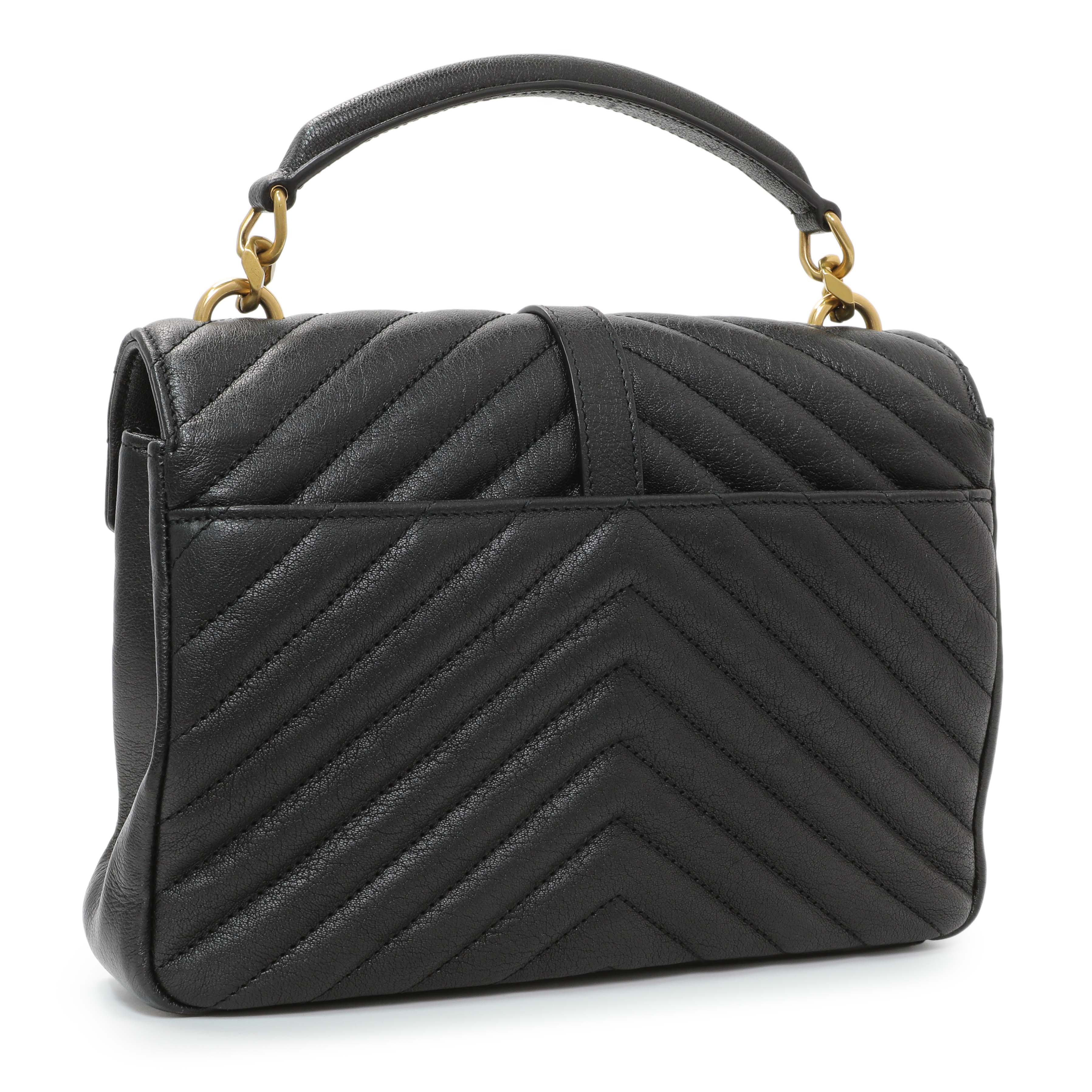 Saint Laurent Black Sheepskin Matelasse Chevron Monogram Medium College Bag - Image 2
