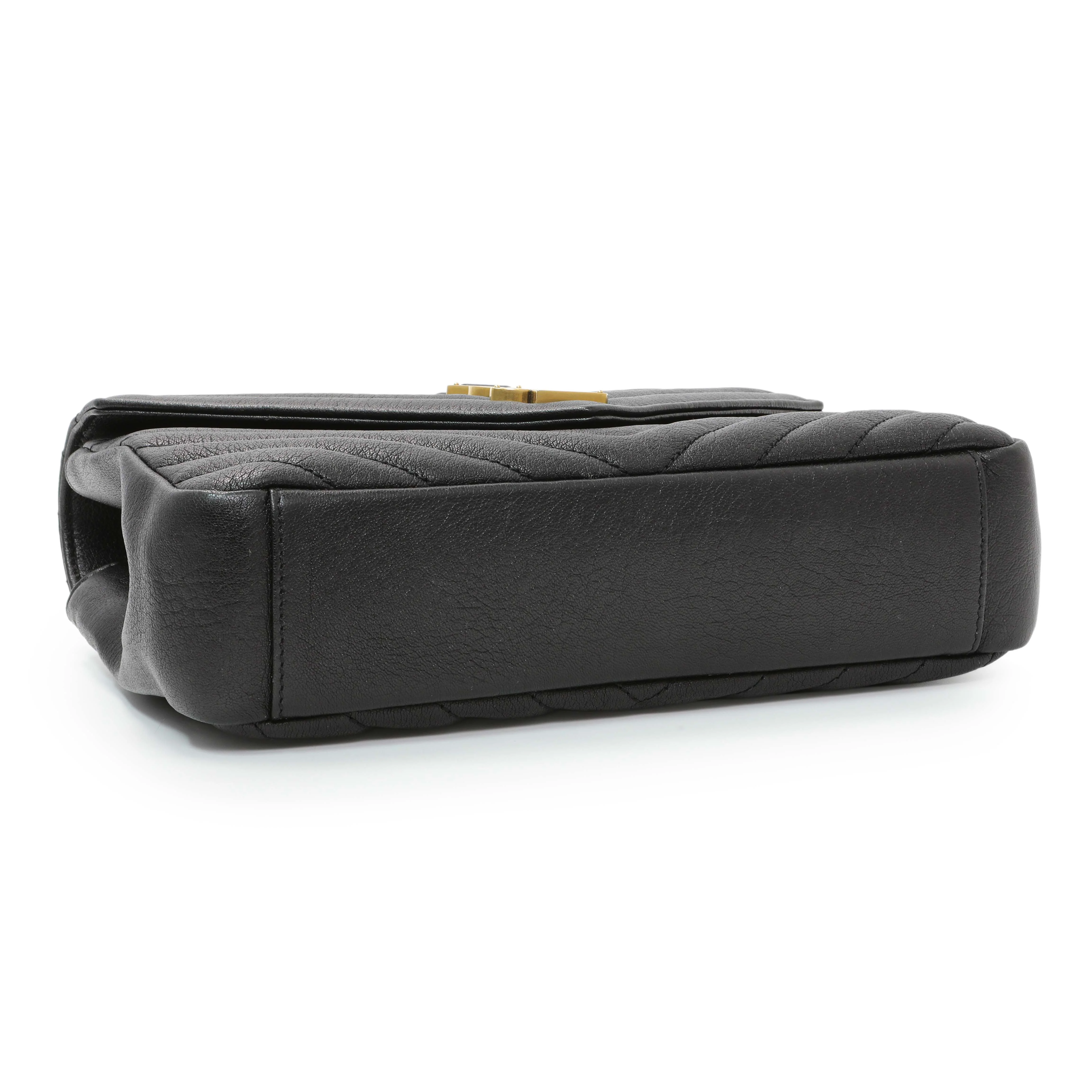 Saint Laurent Black Sheepskin Matelasse Chevron Monogram Medium College Bag - Image 3