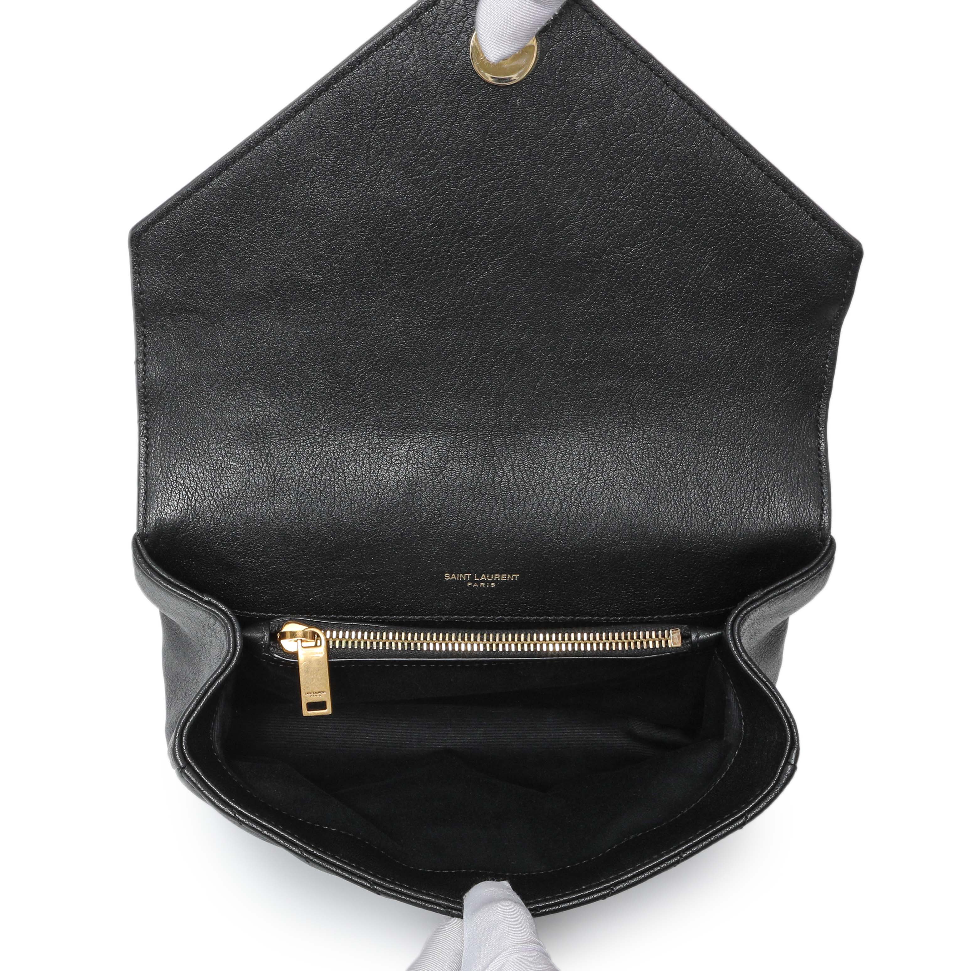 Saint Laurent Black Sheepskin Matelasse Chevron Monogram Medium College Bag - Image 4
