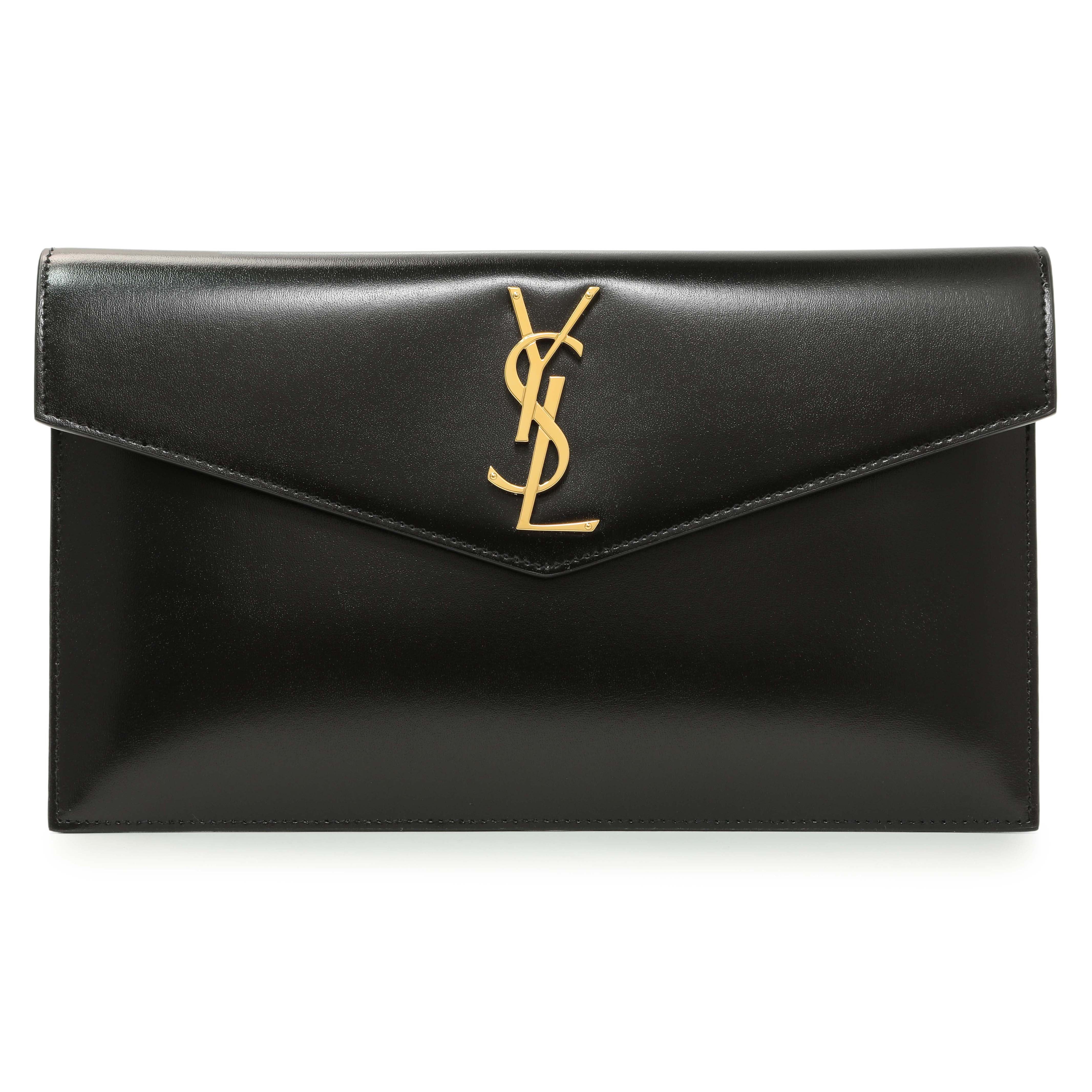 Saint Laurent Black Smooth Shiny Calfskin Monogram Uptown Pouch