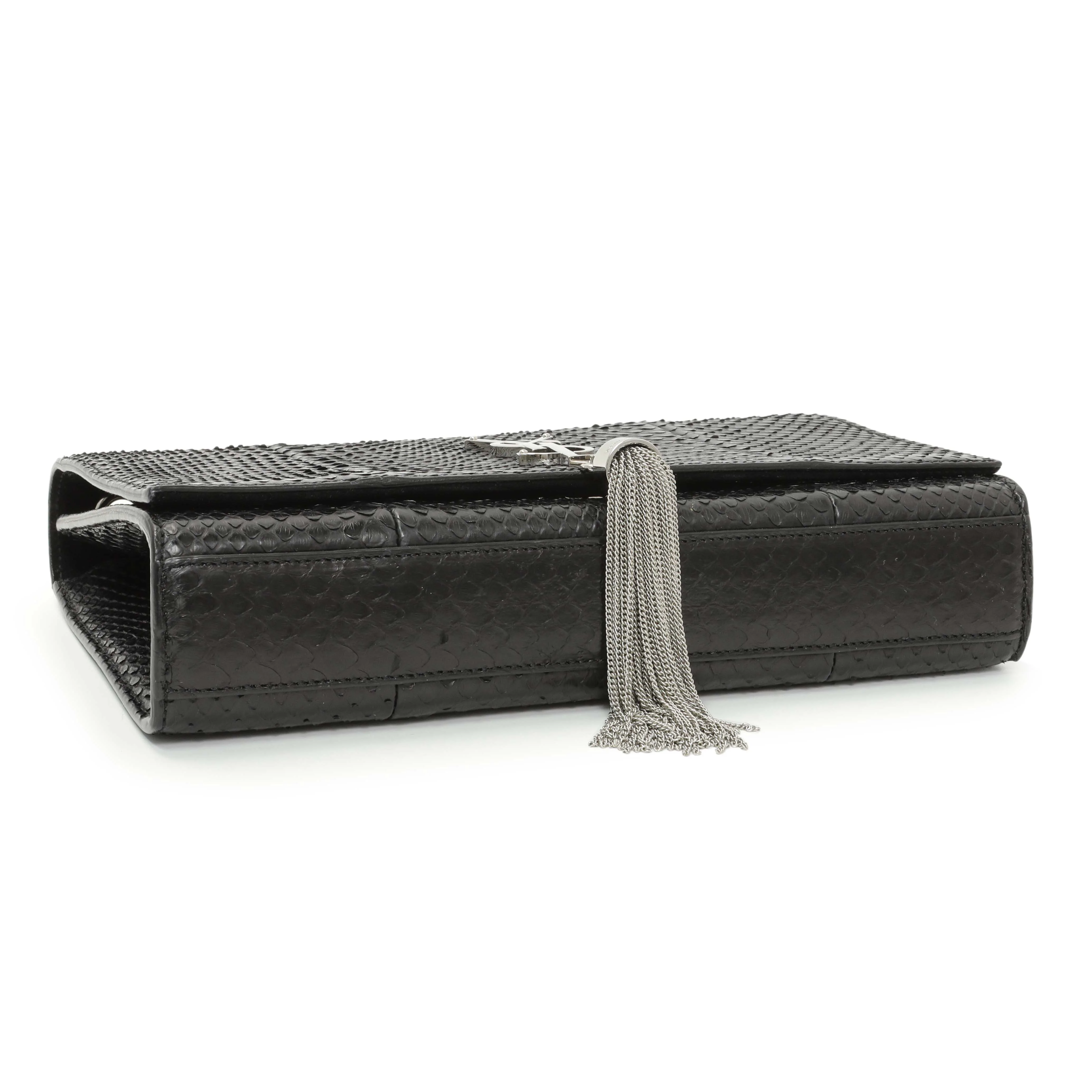 Saint Laurent Black Snakeskin Monogram Kate Tassel Satchel - Image 3