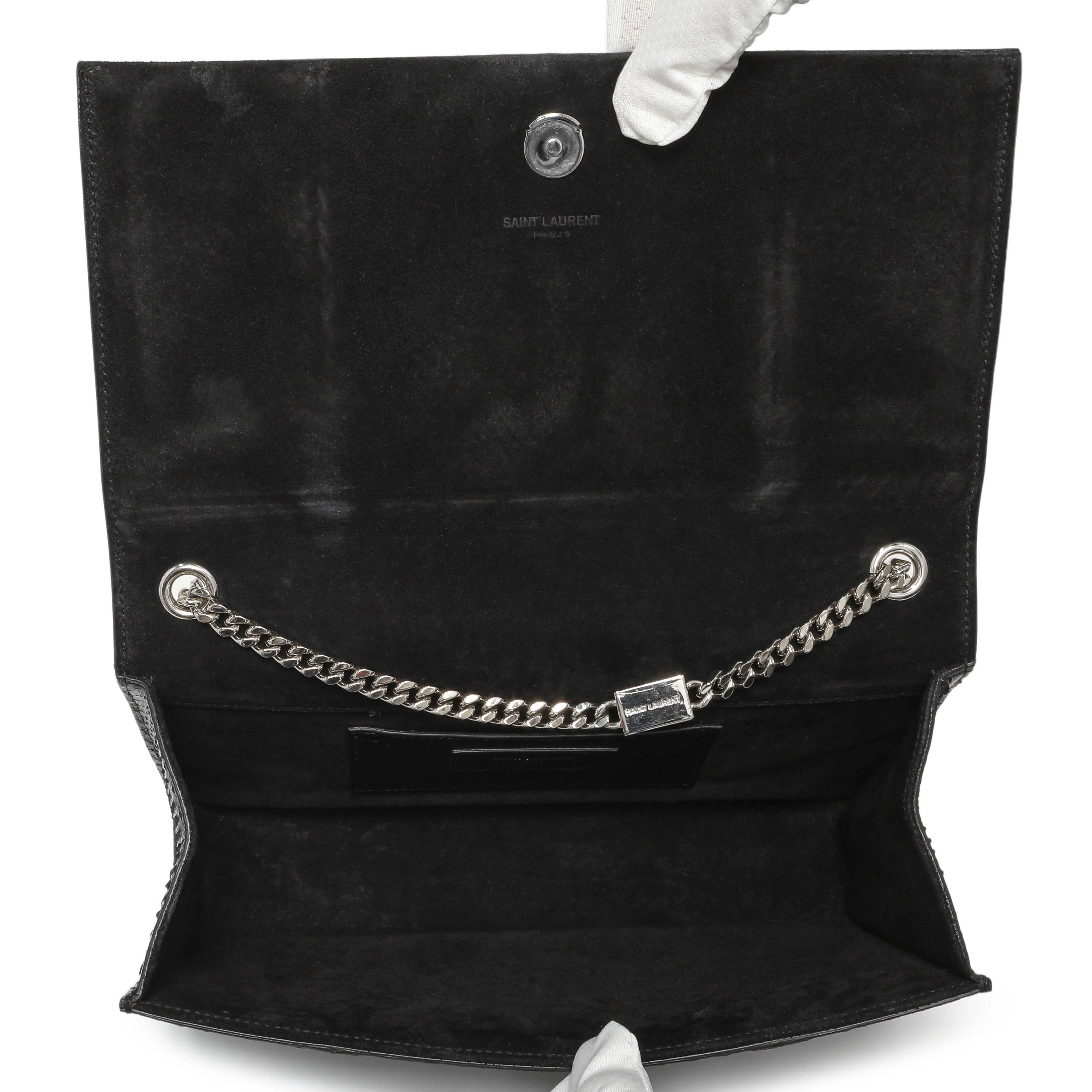 Saint Laurent Black Snakeskin Monogram Kate Tassel Satchel - Image 4