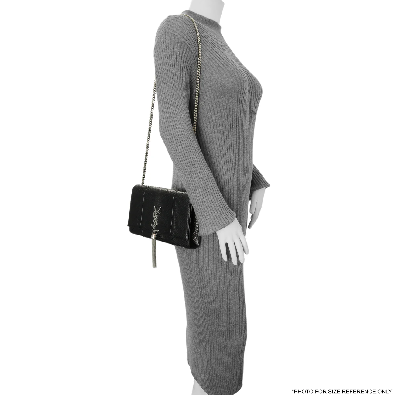 Saint Laurent Black Snakeskin Monogram Kate Tassel Satchel - Image 6