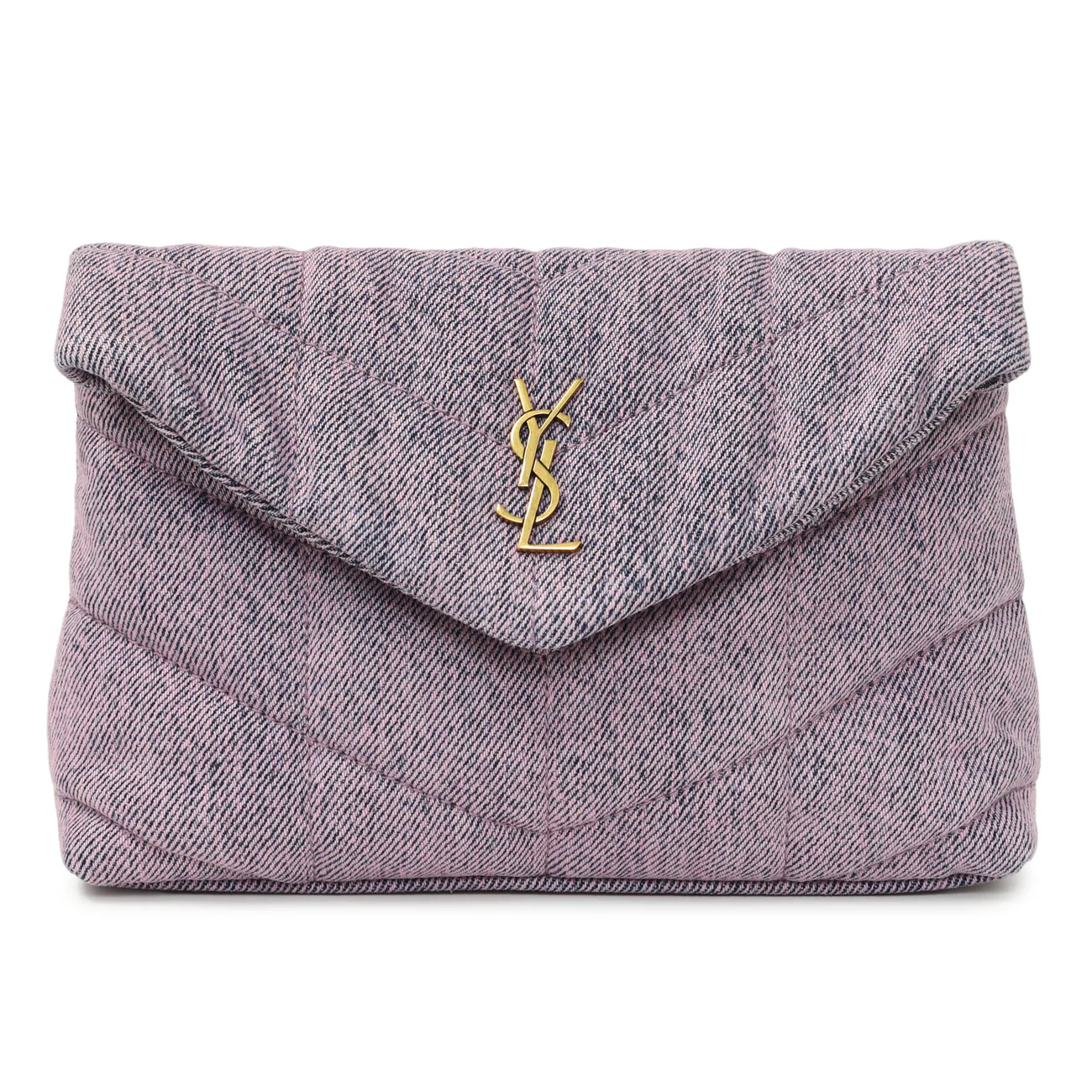 Saint Laurent Bleached Lilac Quilted Denim Loulou Puffer Monogram Clutch