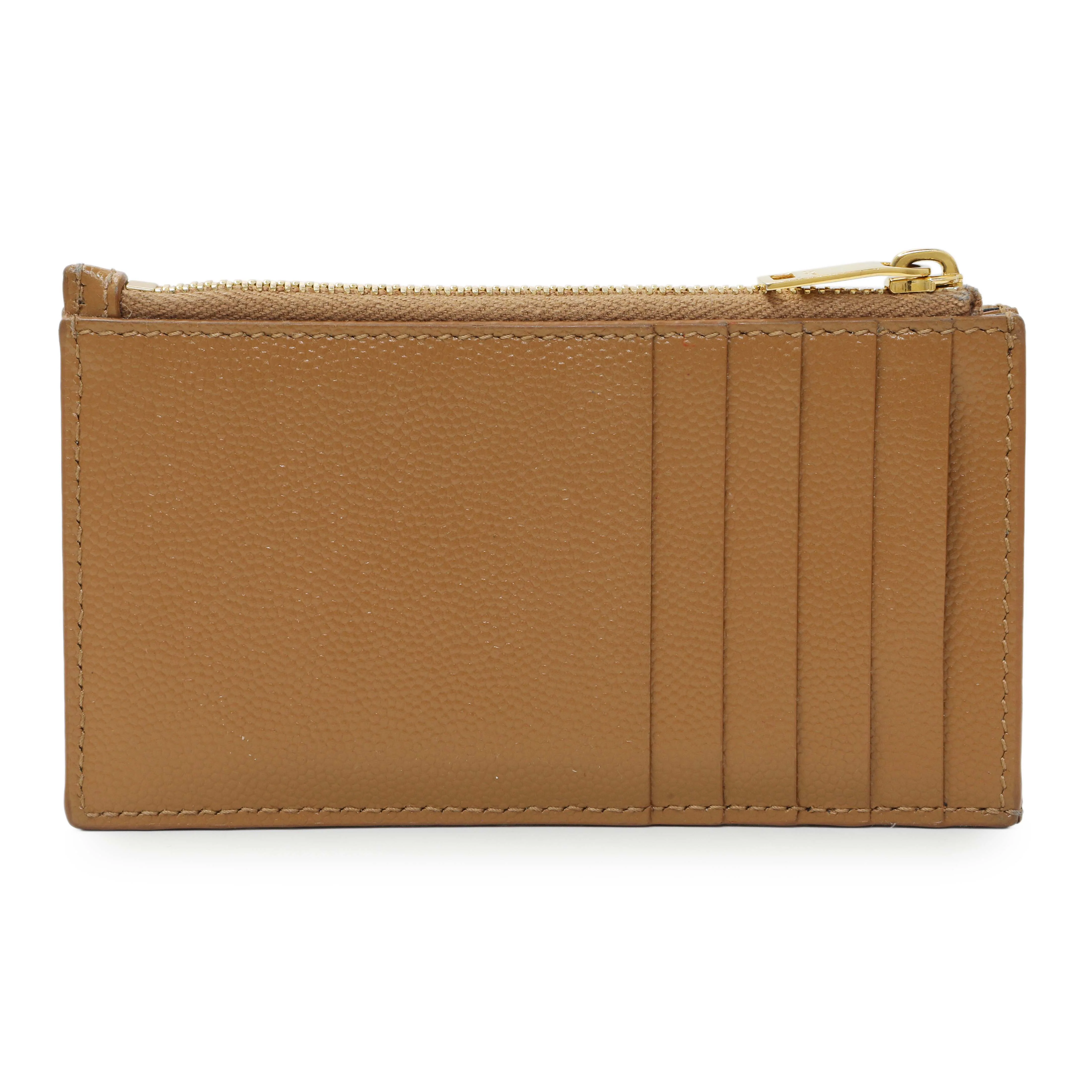 Saint Laurent Brown Grain De Poudre Matelasse Chevron Monogram Fragments Zippered Card Case - Image 2