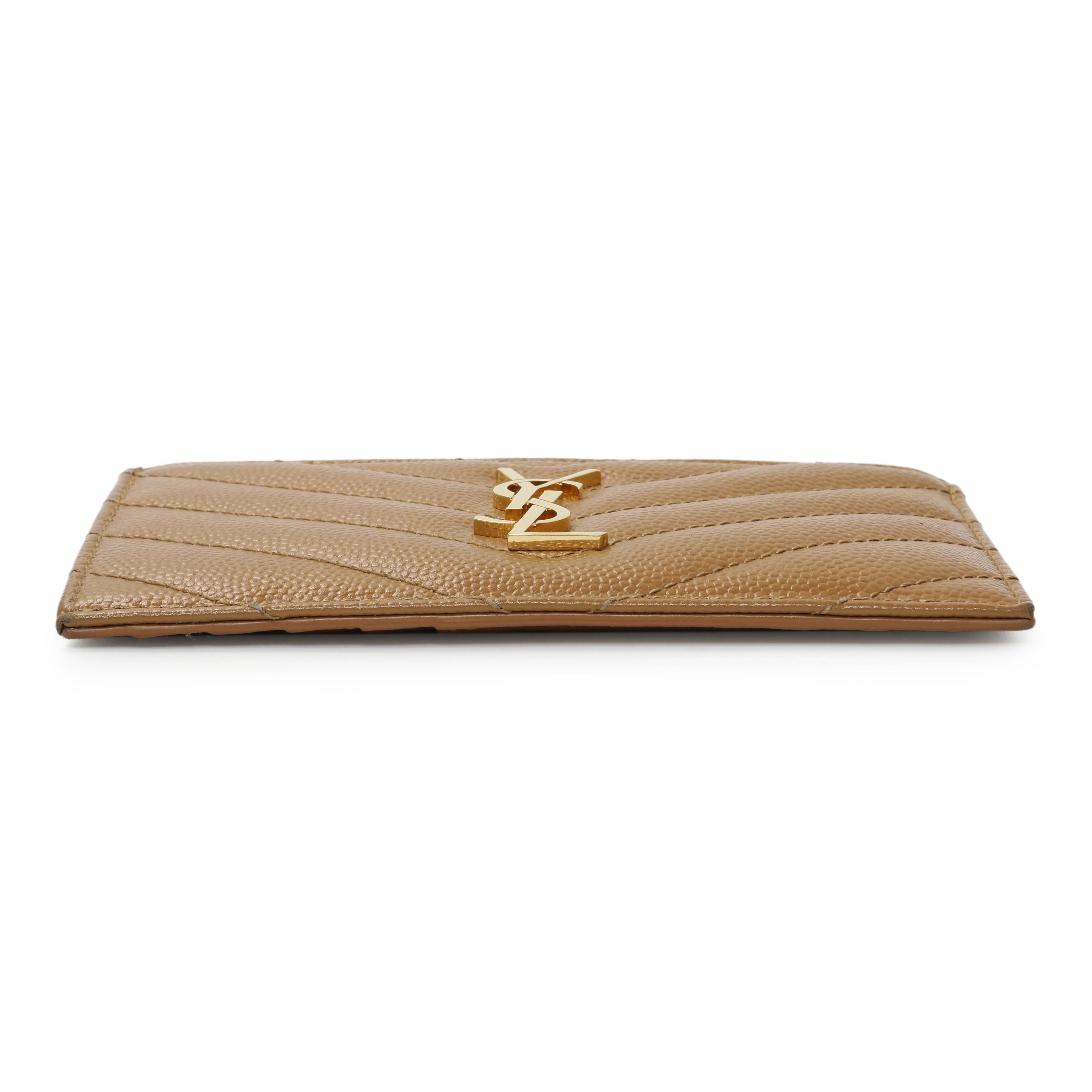 Saint Laurent Brown Grain De Poudre Matelasse Chevron Monogram Fragments Zippered Card Case - Image 3