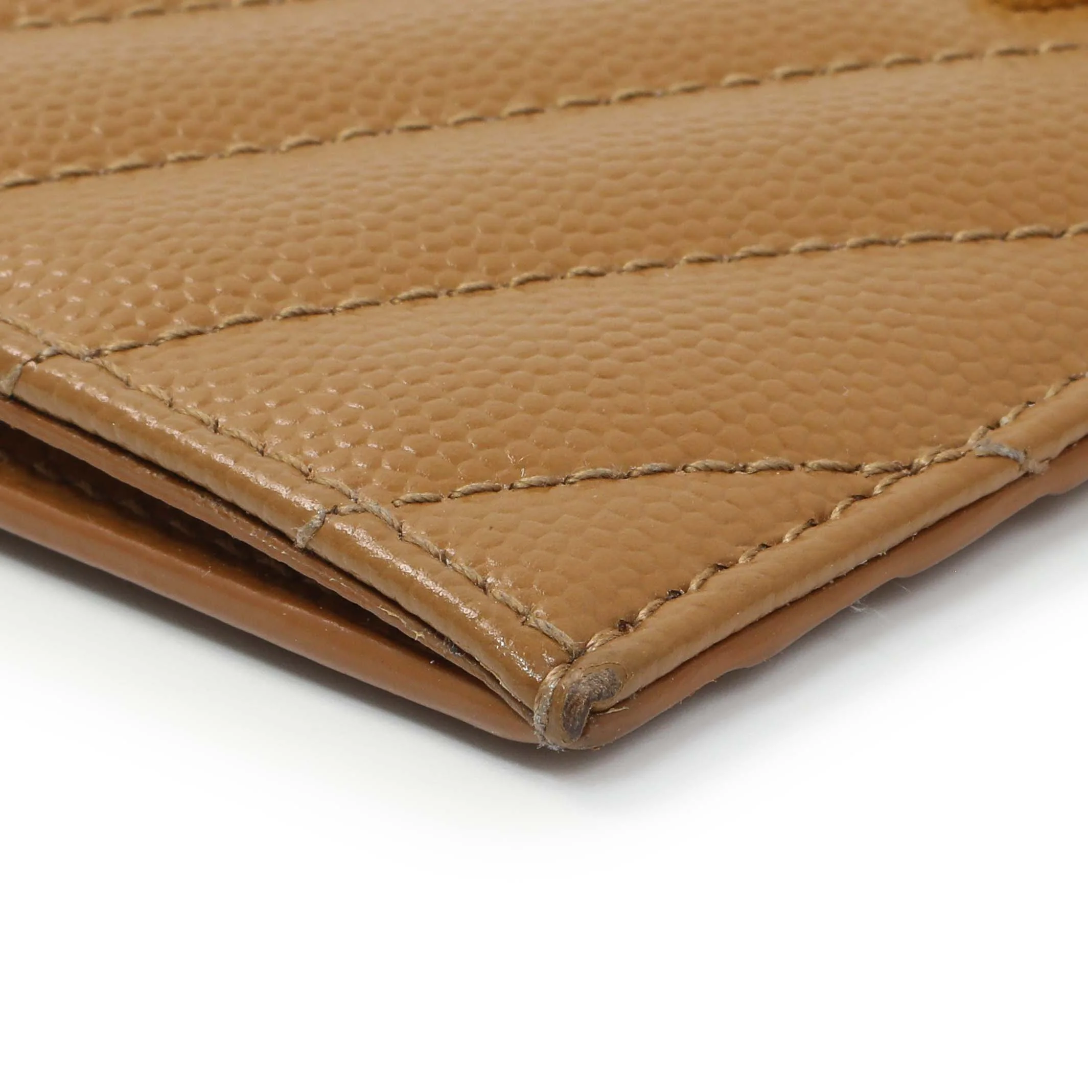 Saint Laurent Brown Grain De Poudre Matelasse Chevron Monogram Fragments Zippered Card Case - Image 4