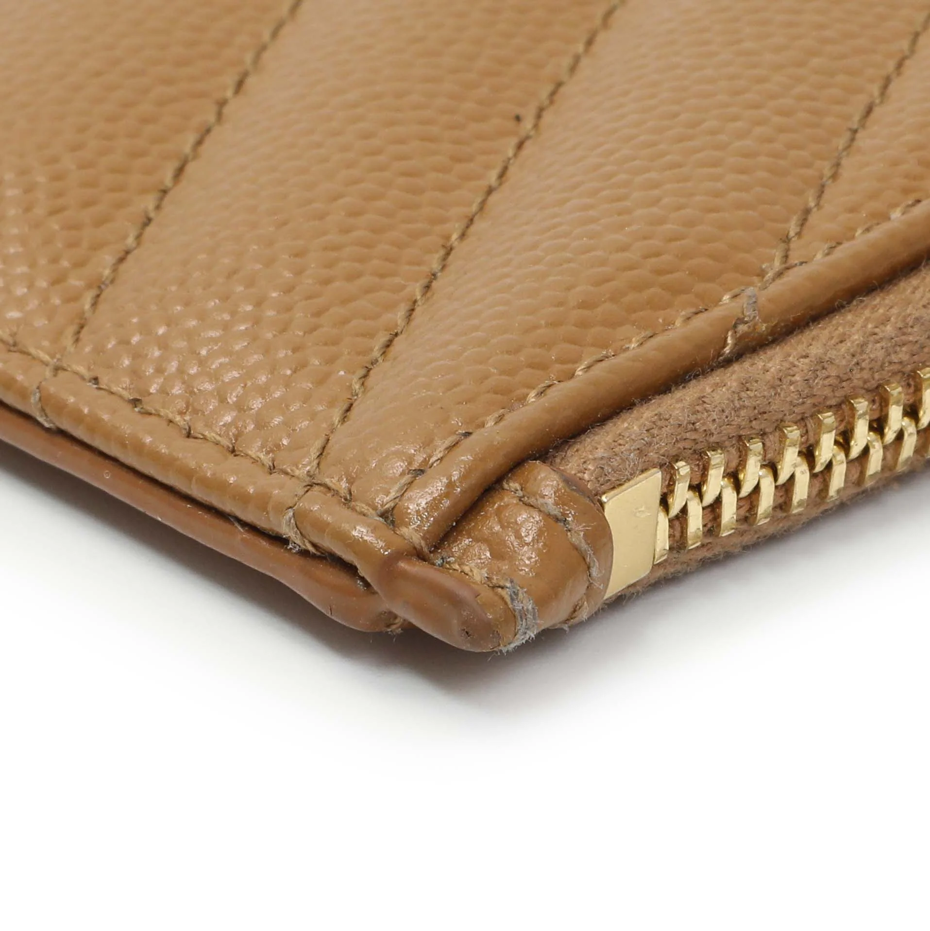 Saint Laurent Brown Grain De Poudre Matelasse Chevron Monogram Fragments Zippered Card Case - Image 7