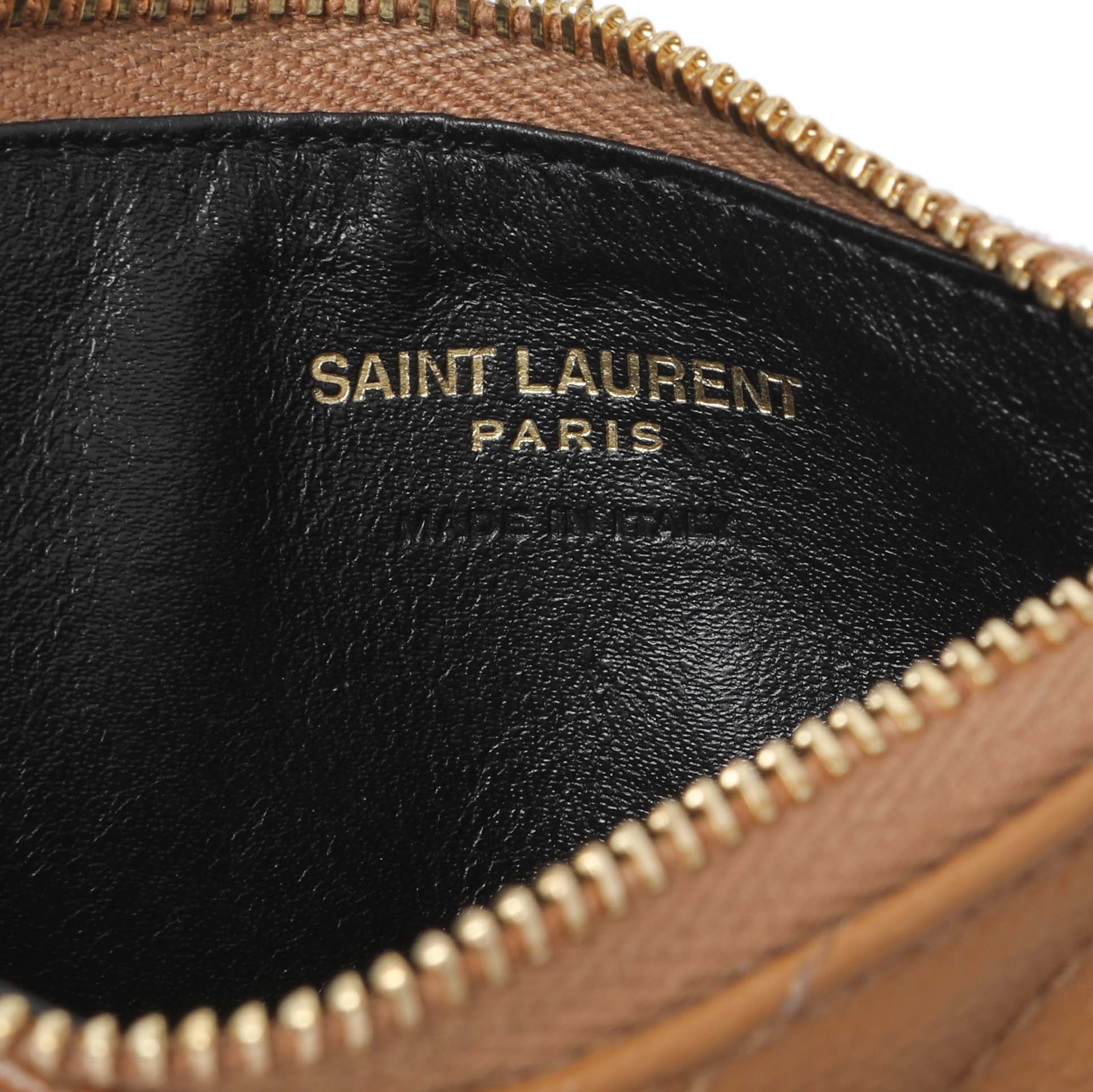 Saint Laurent Brown Grain De Poudre Matelasse Chevron Monogram Fragments Zippered Card Case - Image 9