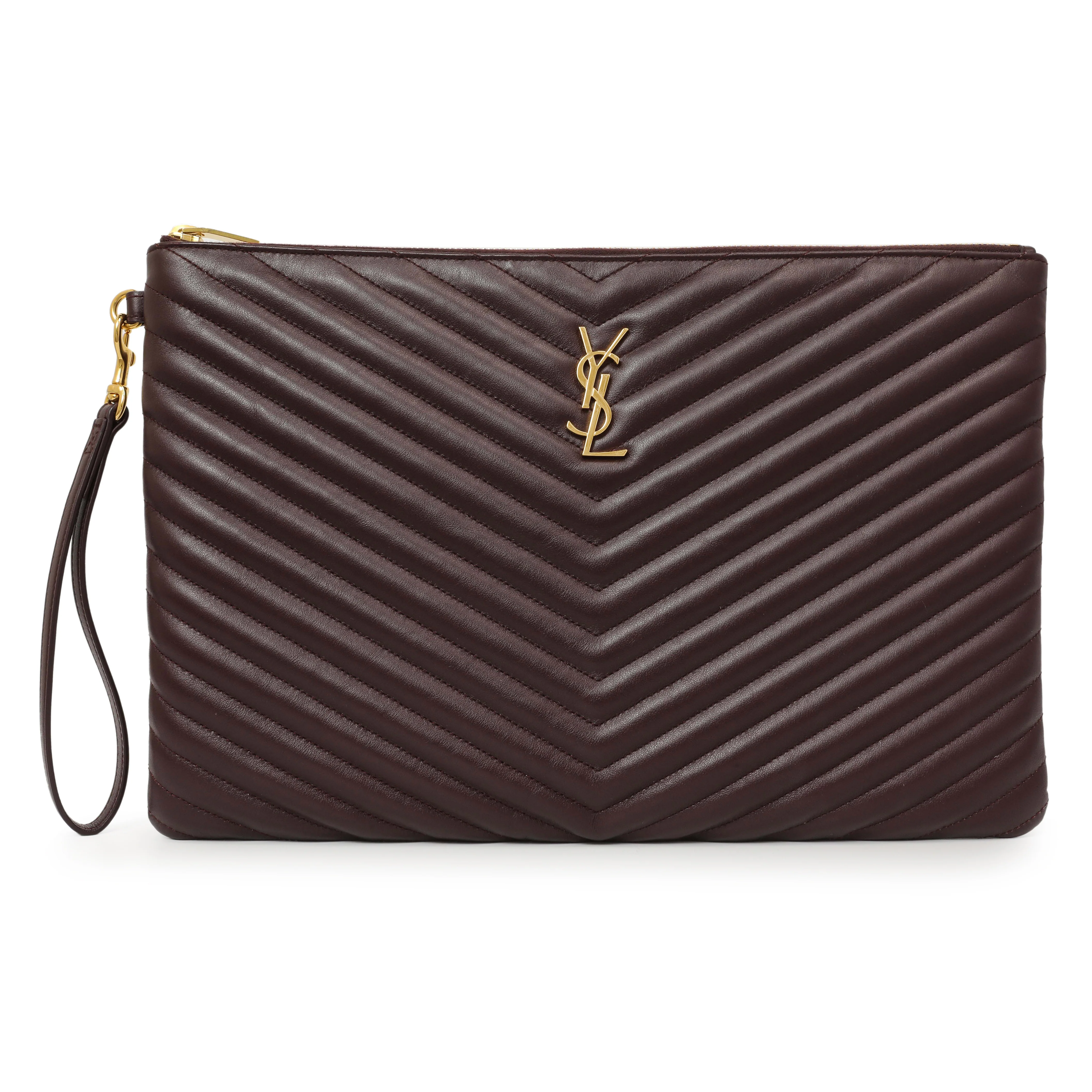 Saint Laurent Burgundy Calfskin Matelasse Chevron Monogram Document Holder